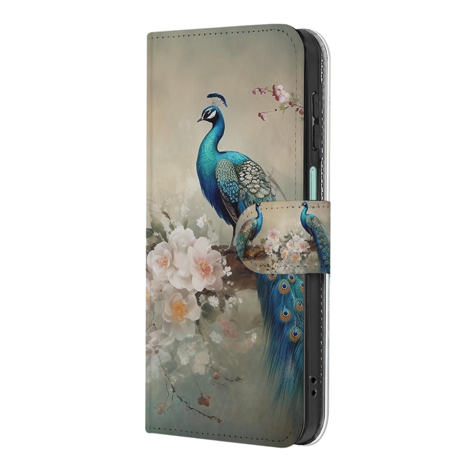 Samsung Galaxy A27 bookcase Vintage Pauwen, achterkant met camera-uitsparing