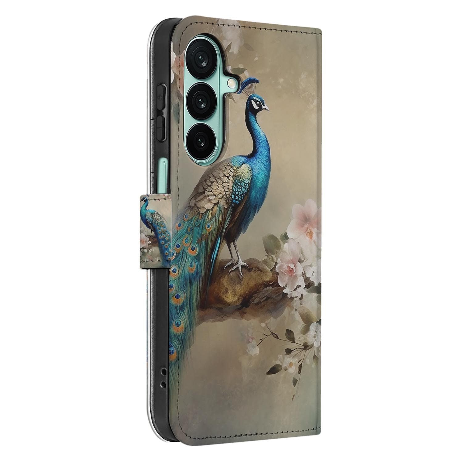 Samsung Galaxy A27 bookcase Vintage Pauwen, detail van het stiksel