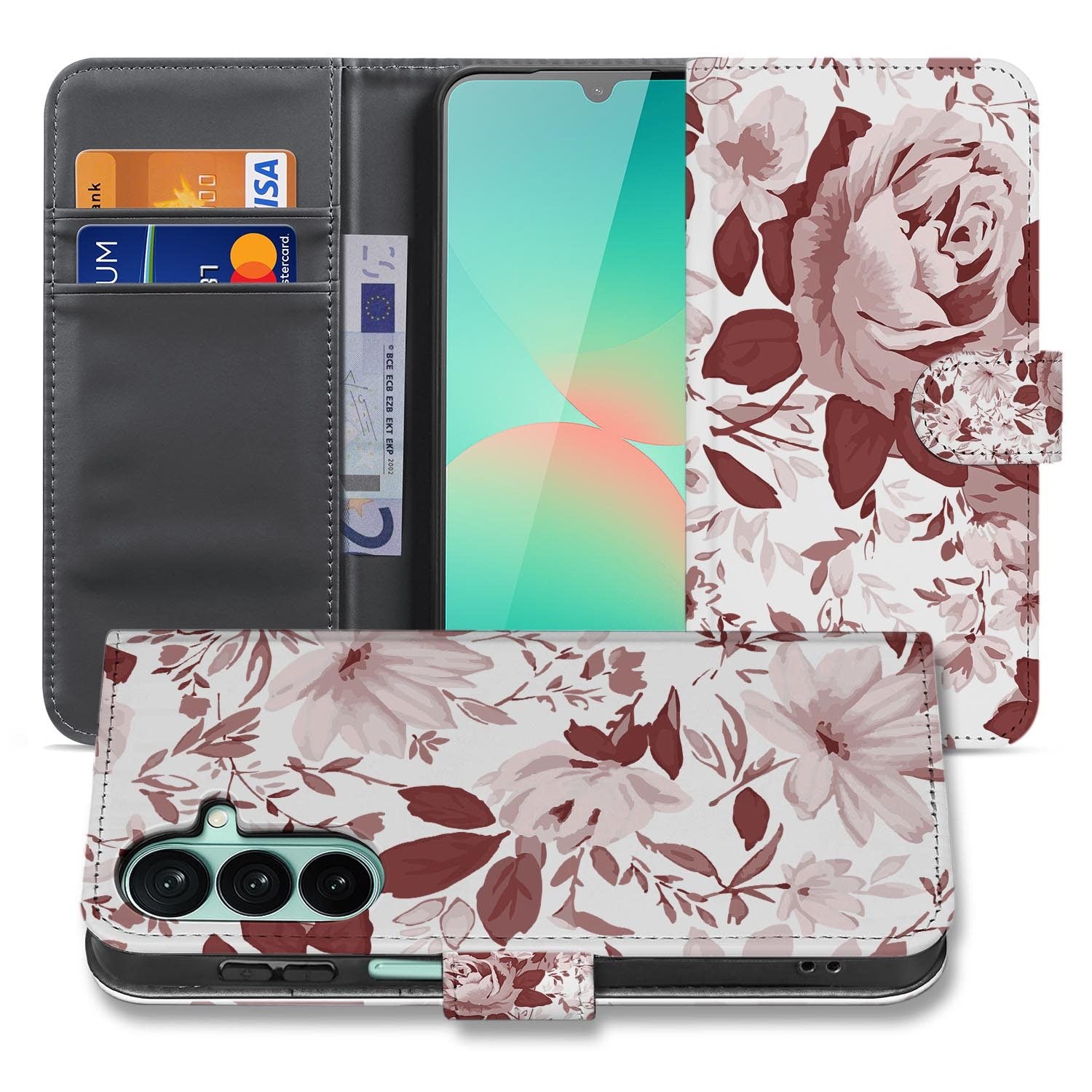 Samsung Galaxy A27 bookcase Watercolor Flowers, voorkant met gesloten klep