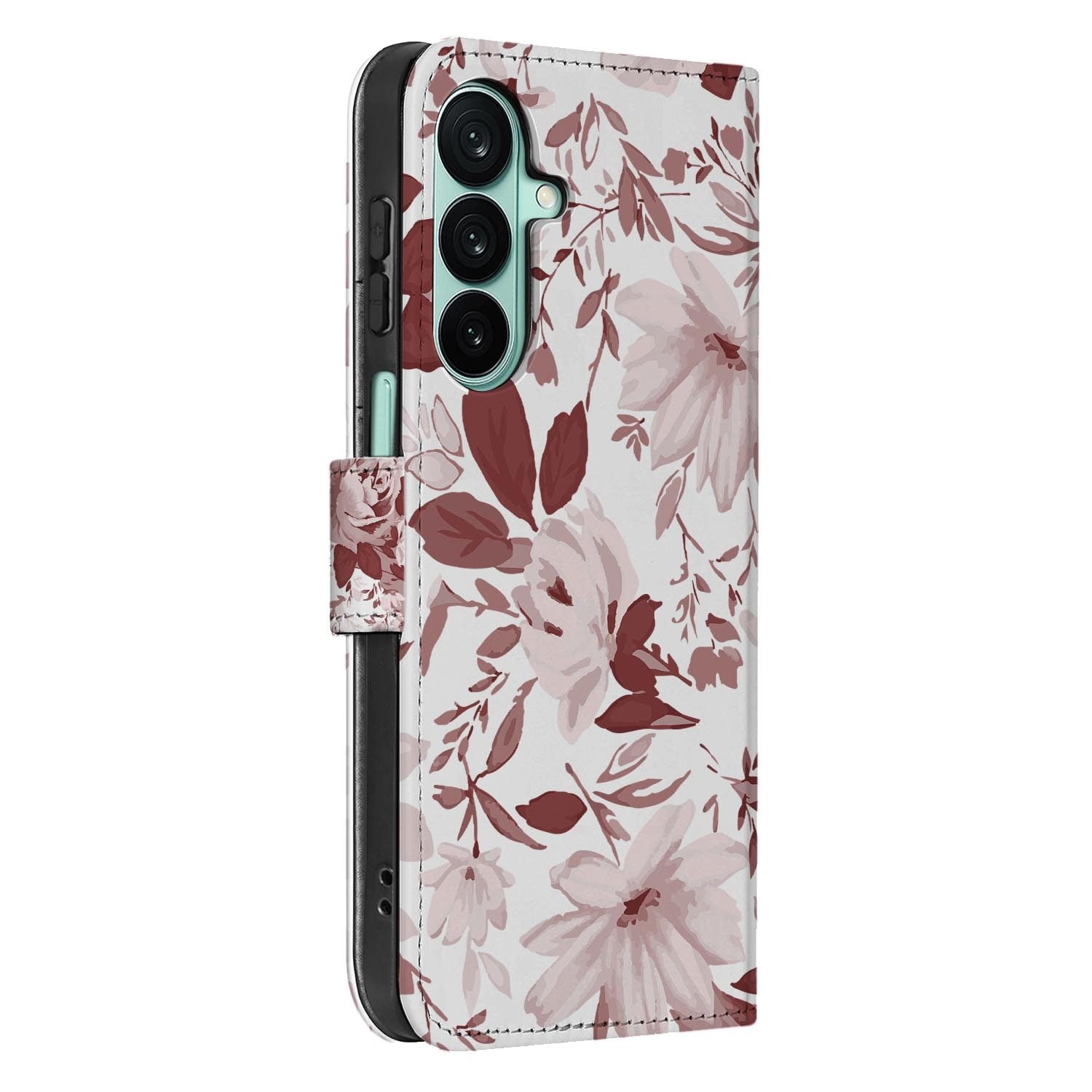 Samsung Galaxy A27 bookcase Watercolor Flowers, detail van het stiksel
