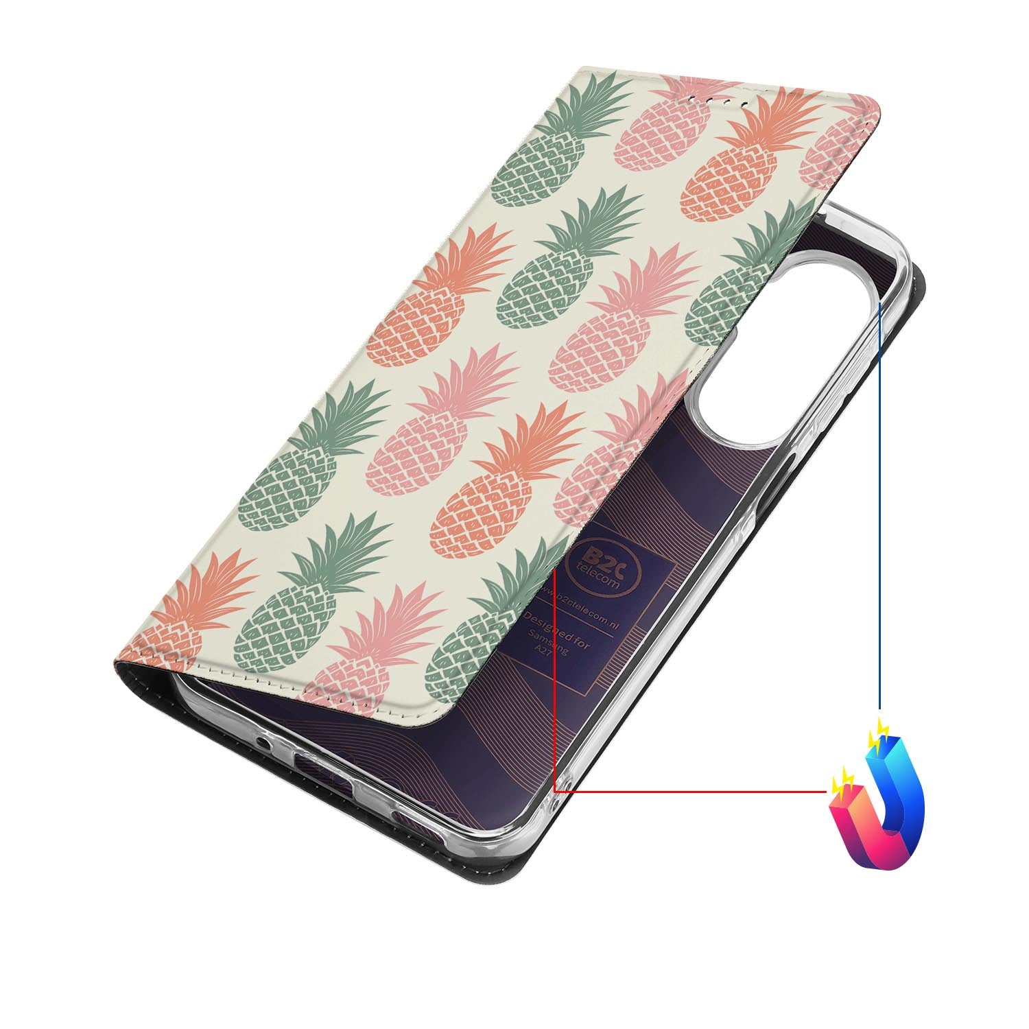 Samsung Galaxy A27 bookcase Ananas met kunstleren klep