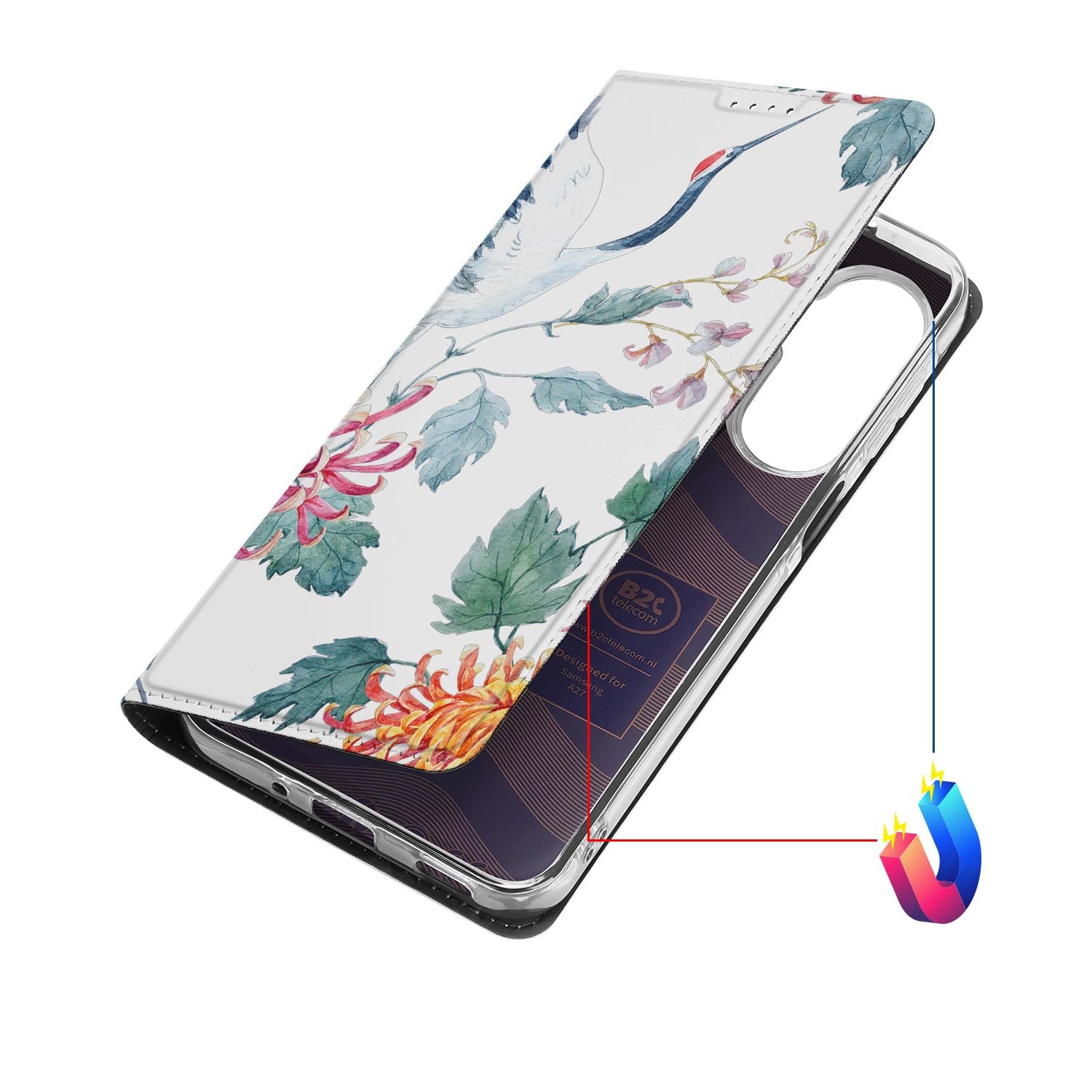 Samsung Galaxy A27 bookcase Bird Flowers met kunstleren klep