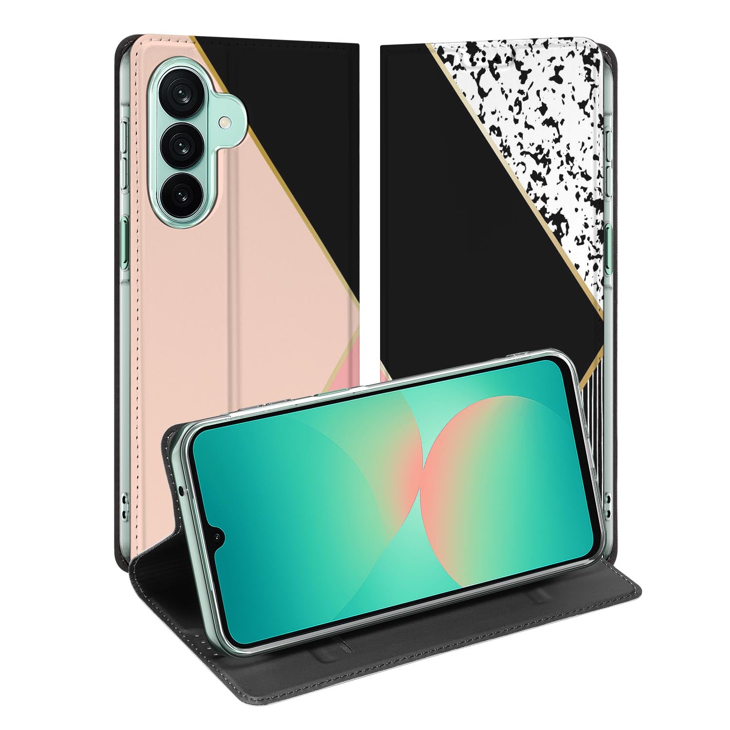 Samsung Galaxy A27 standcase met Black Pink Shapes-print