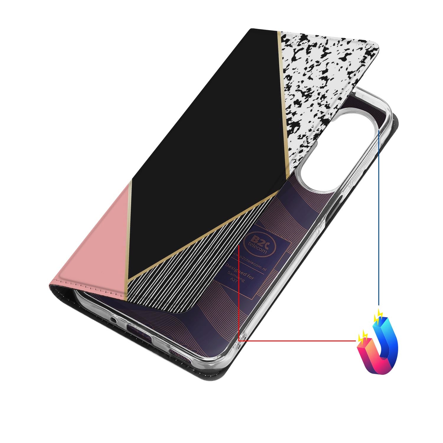 Samsung Galaxy A27 bookcase Black Pink Shapes met kunstleren klep
