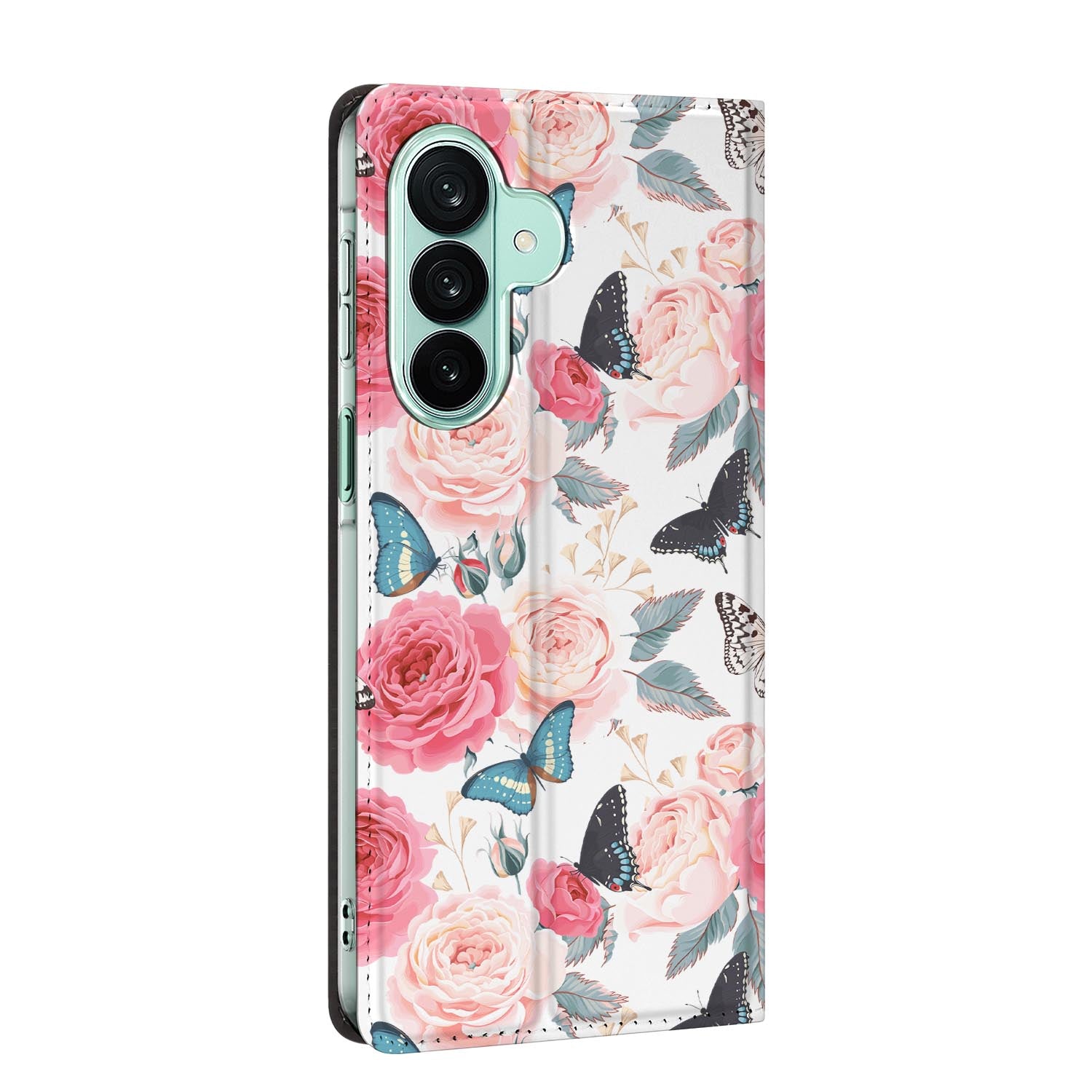 Samsung Galaxy A27 standcase Butterfly Roses, bescherming voor- en achterkant