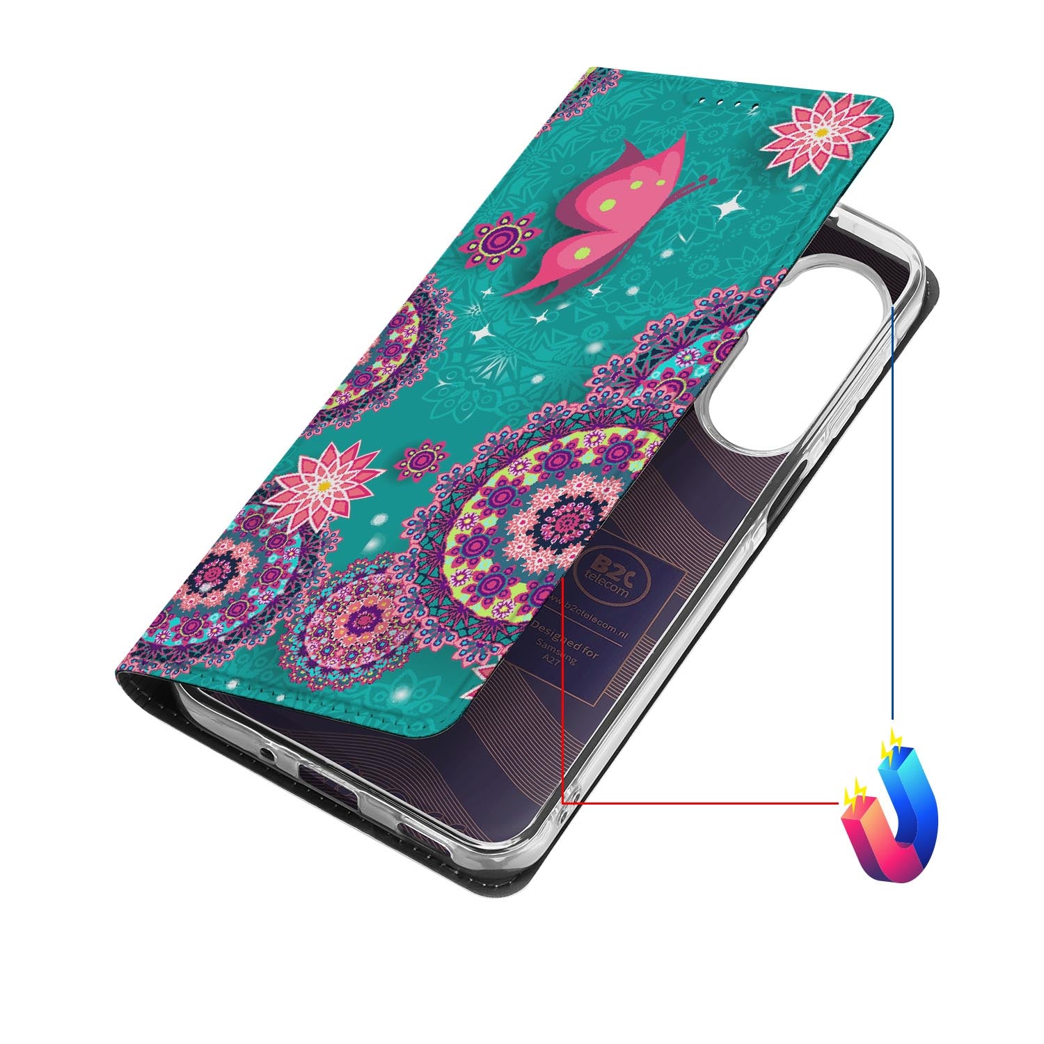 Samsung Galaxy A27 bookcase Cirkels en Vlinders met kunstleren klep
