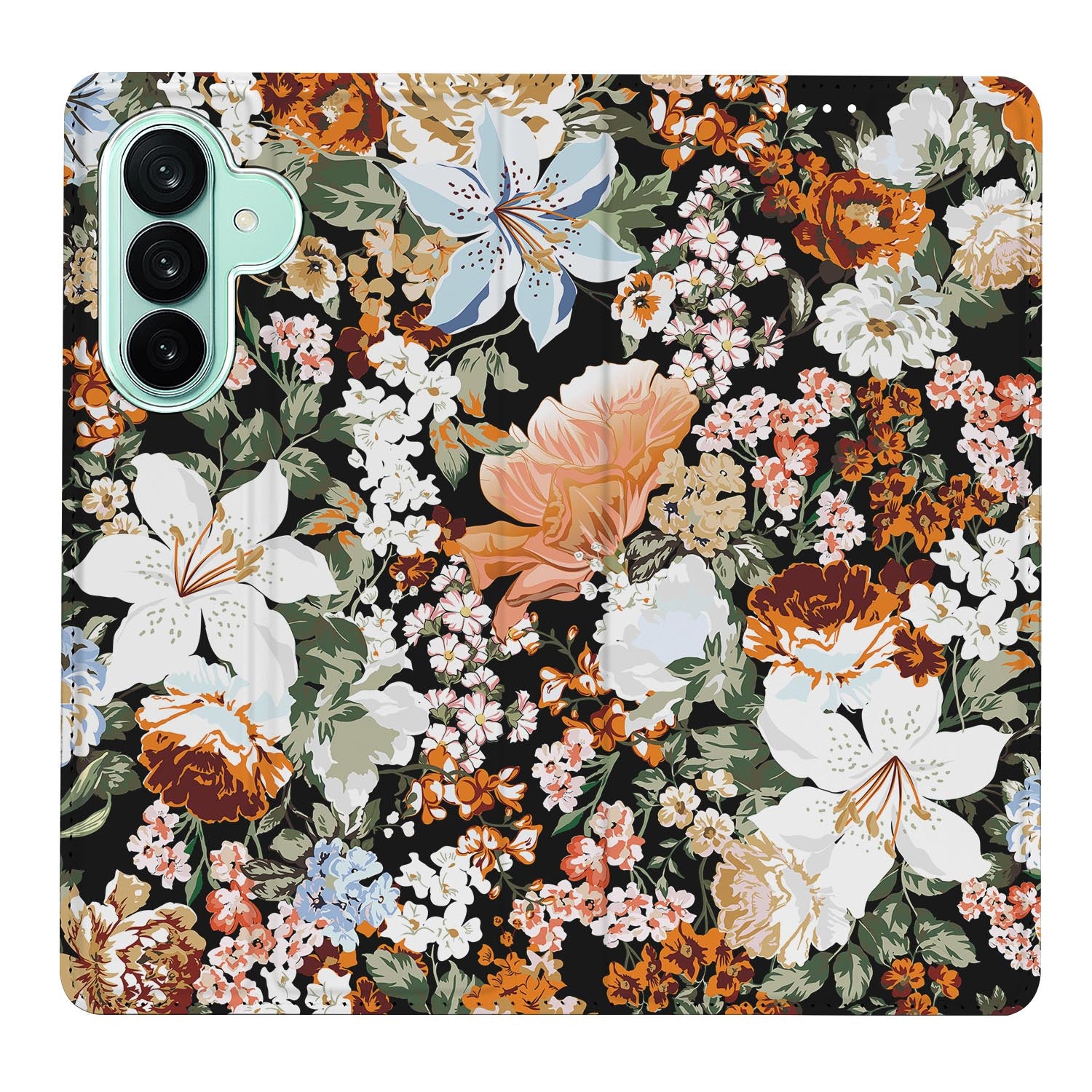 Samsung Galaxy A27 boekhoesje Dark Flowers met pasjesvak