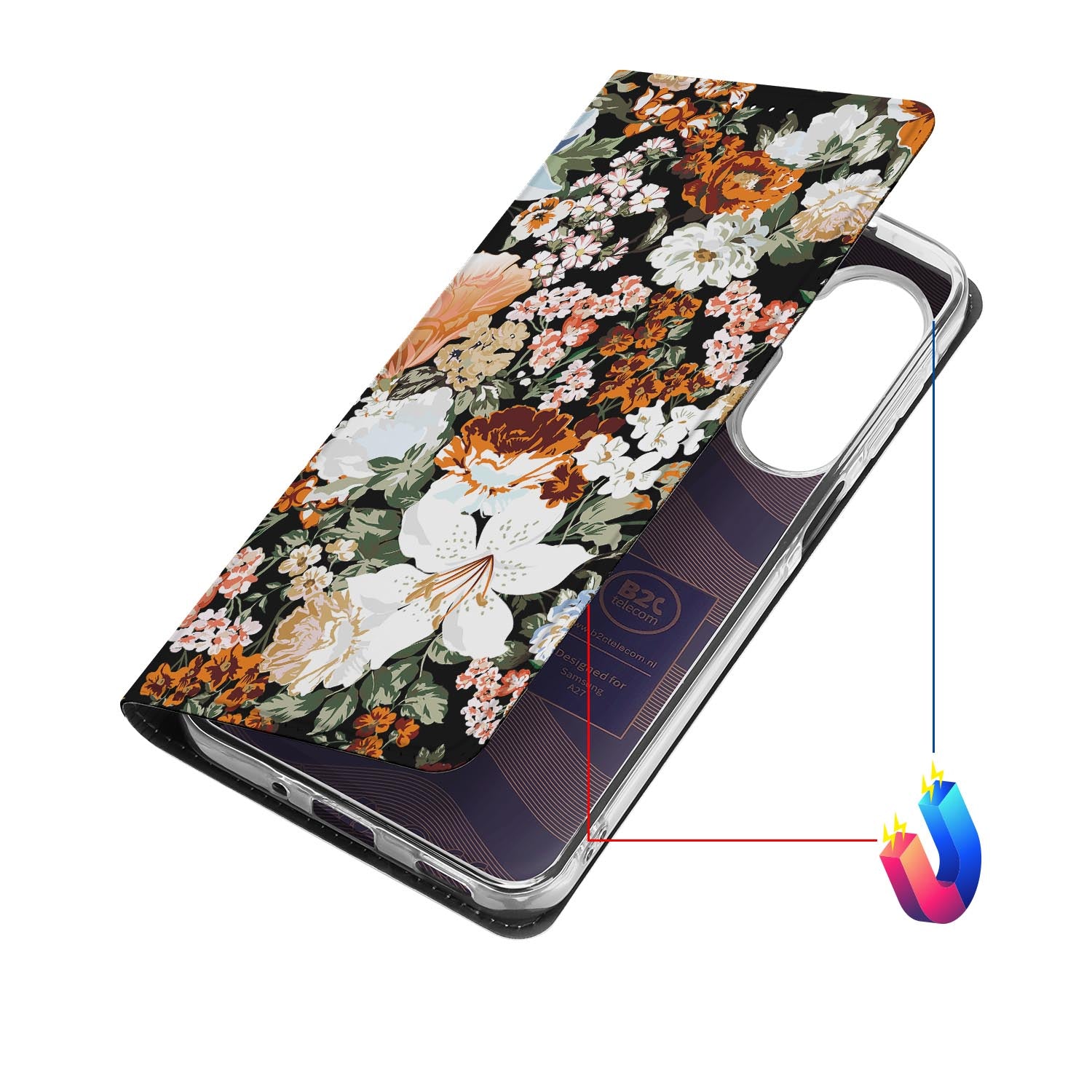 Samsung Galaxy A27 bookcase Dark Flowers met kunstleren klep