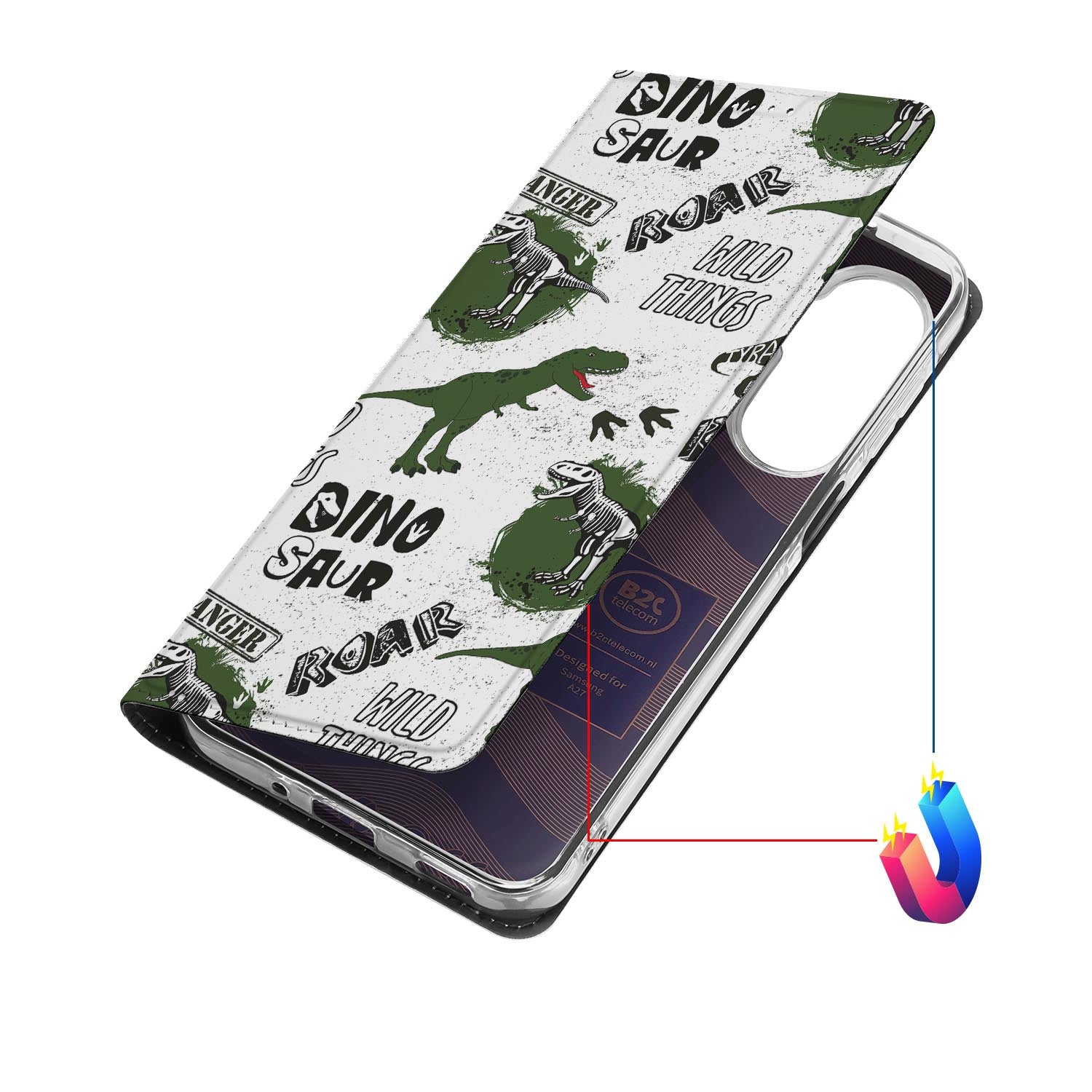 Samsung Galaxy A27 bookcase Dinosaurus met kunstleren klep