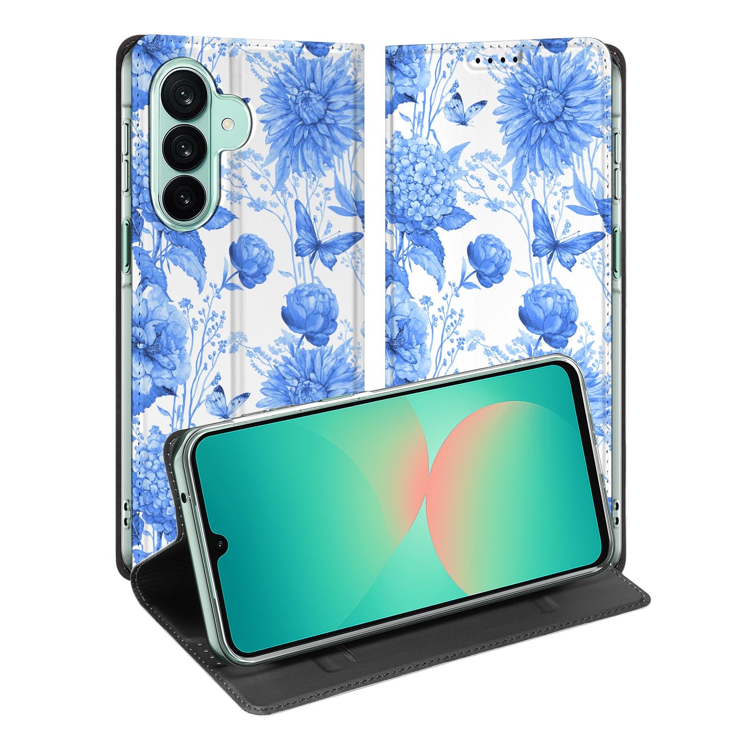 Samsung Galaxy A27 standcase met Flowers Blue-print