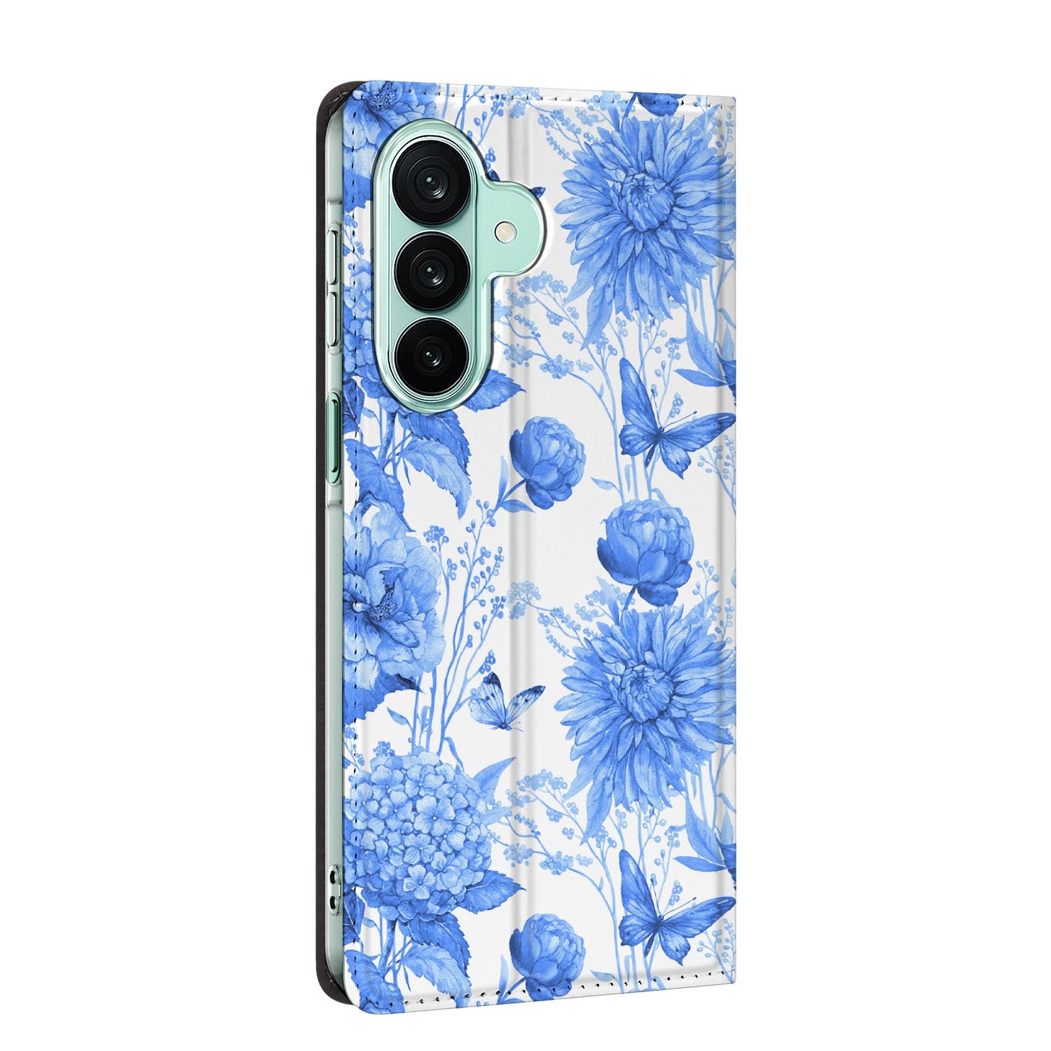 Samsung Galaxy A27 standcase Flowers Blue met uitklapbare standaard