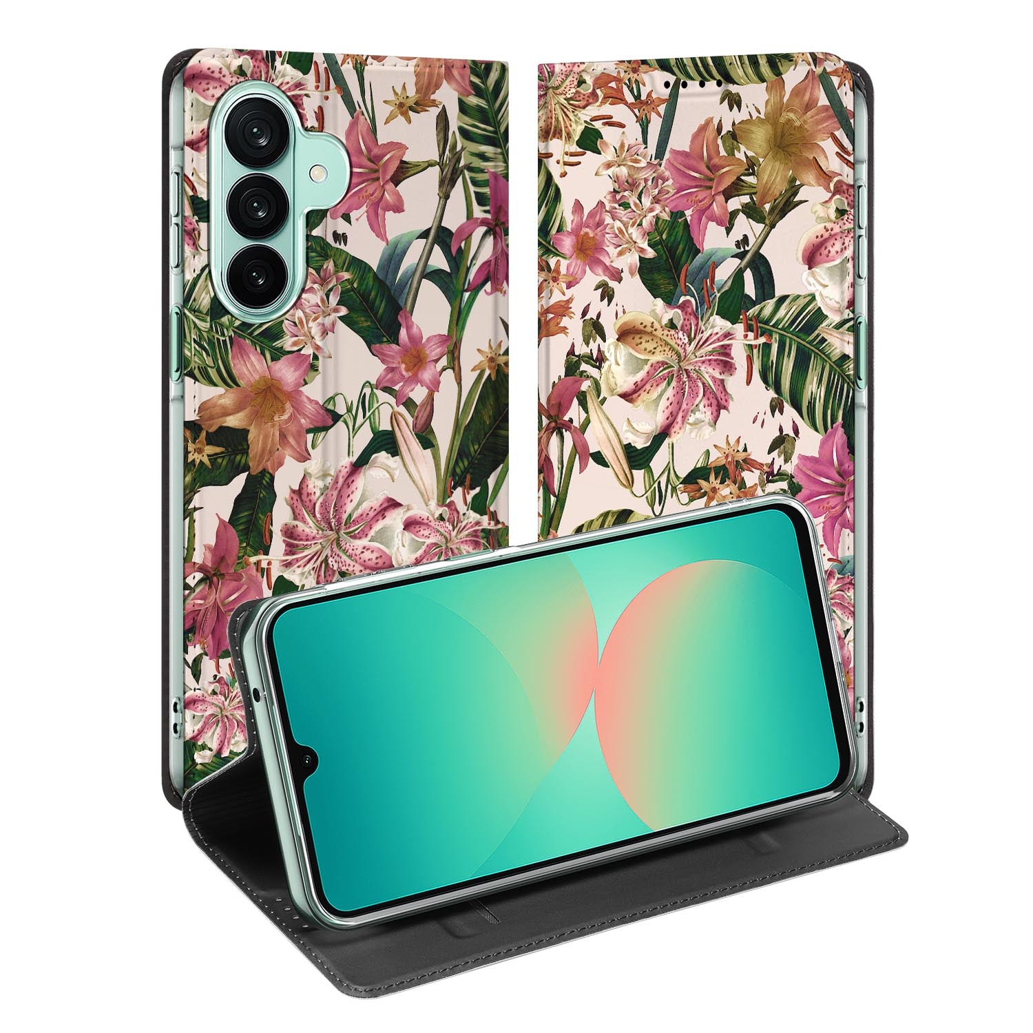 Samsung Galaxy A27 Book Case Flowers Blue – Blauwe Bloemenprint met Standfunctie
