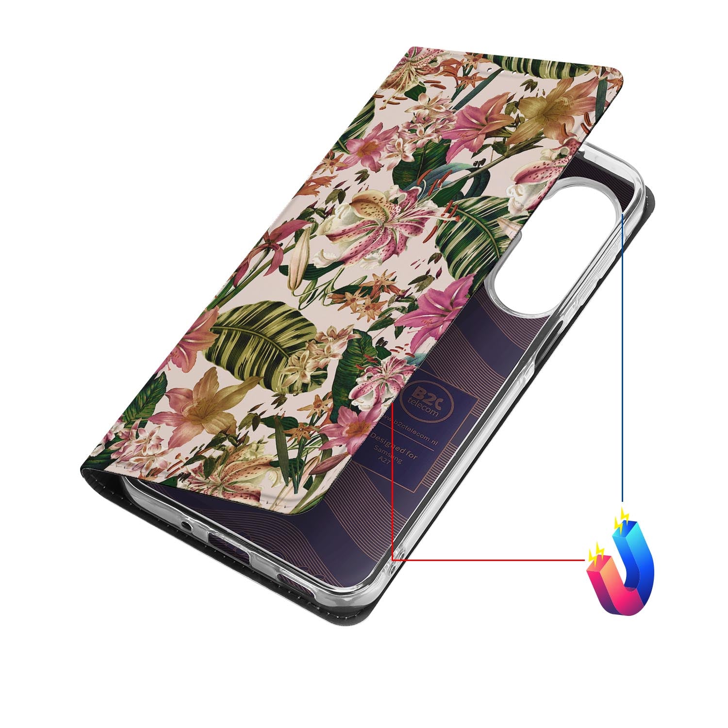 Samsung Galaxy A27 Book Case Flowers Blue – Blauwe Bloemenprint met Standfunctie