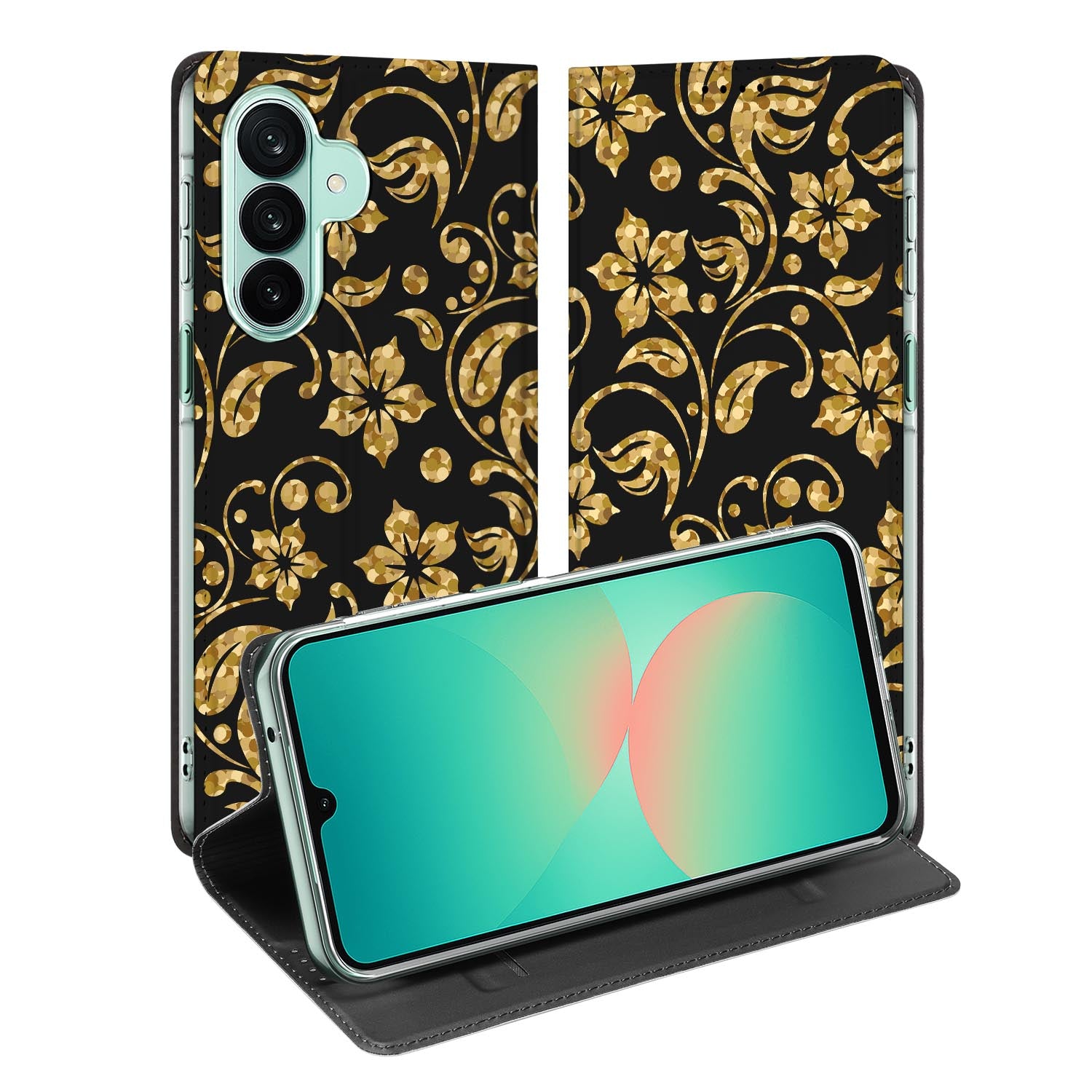 Samsung Galaxy A27 standcase met Gouden Bloemen-print