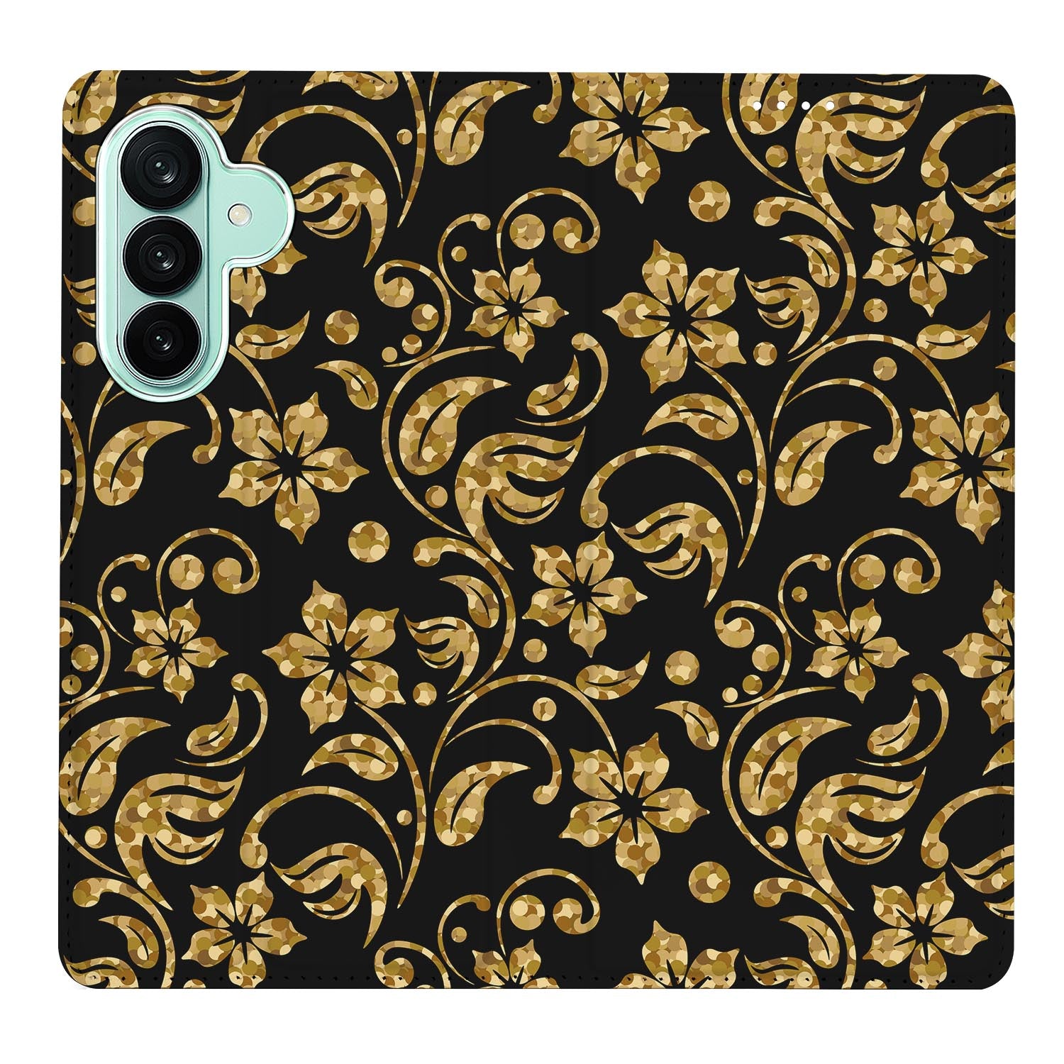 Samsung Galaxy A27 boekhoesje Gouden Bloemen met pasjesvak