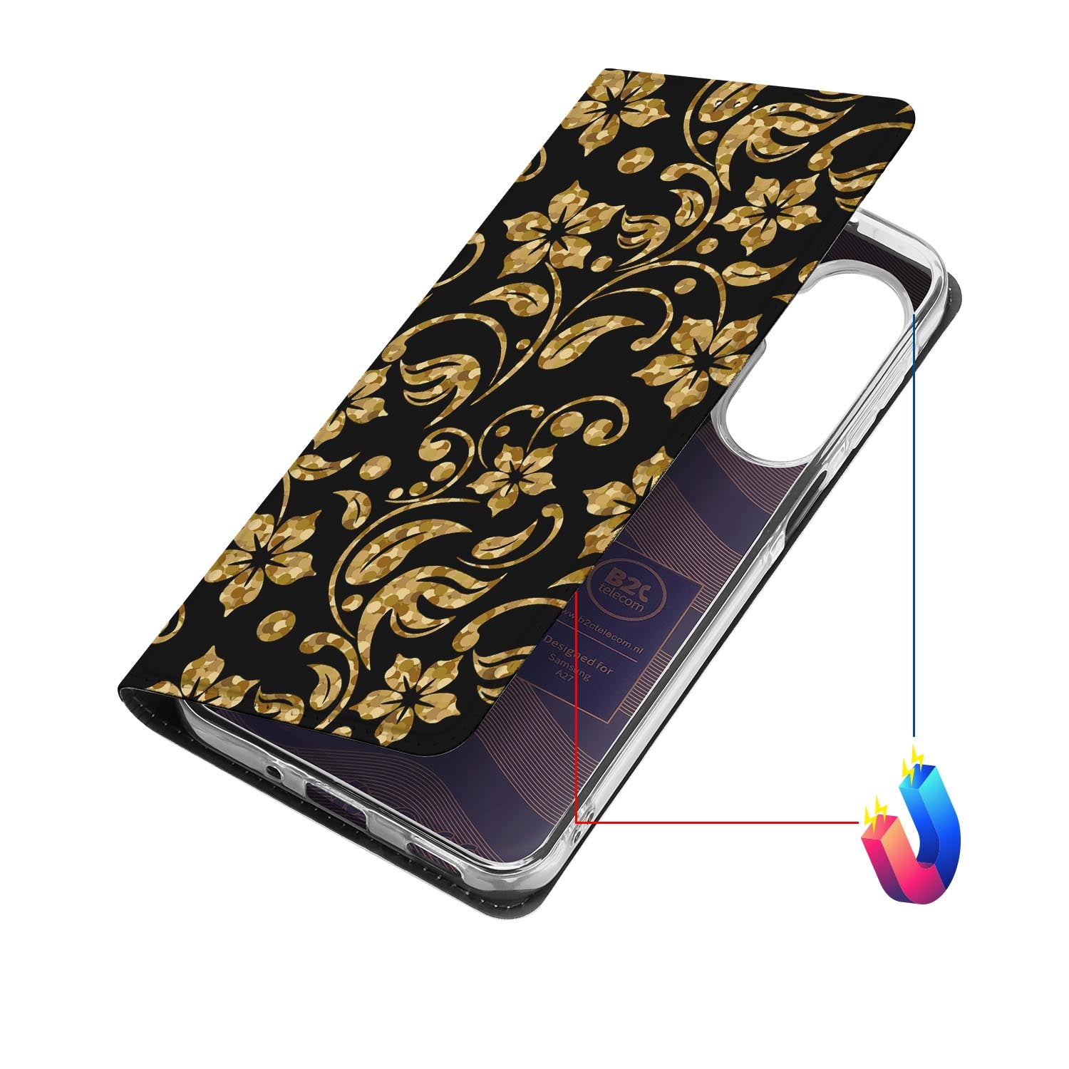 Samsung Galaxy A27 bookcase Gouden Bloemen met kunstleren klep