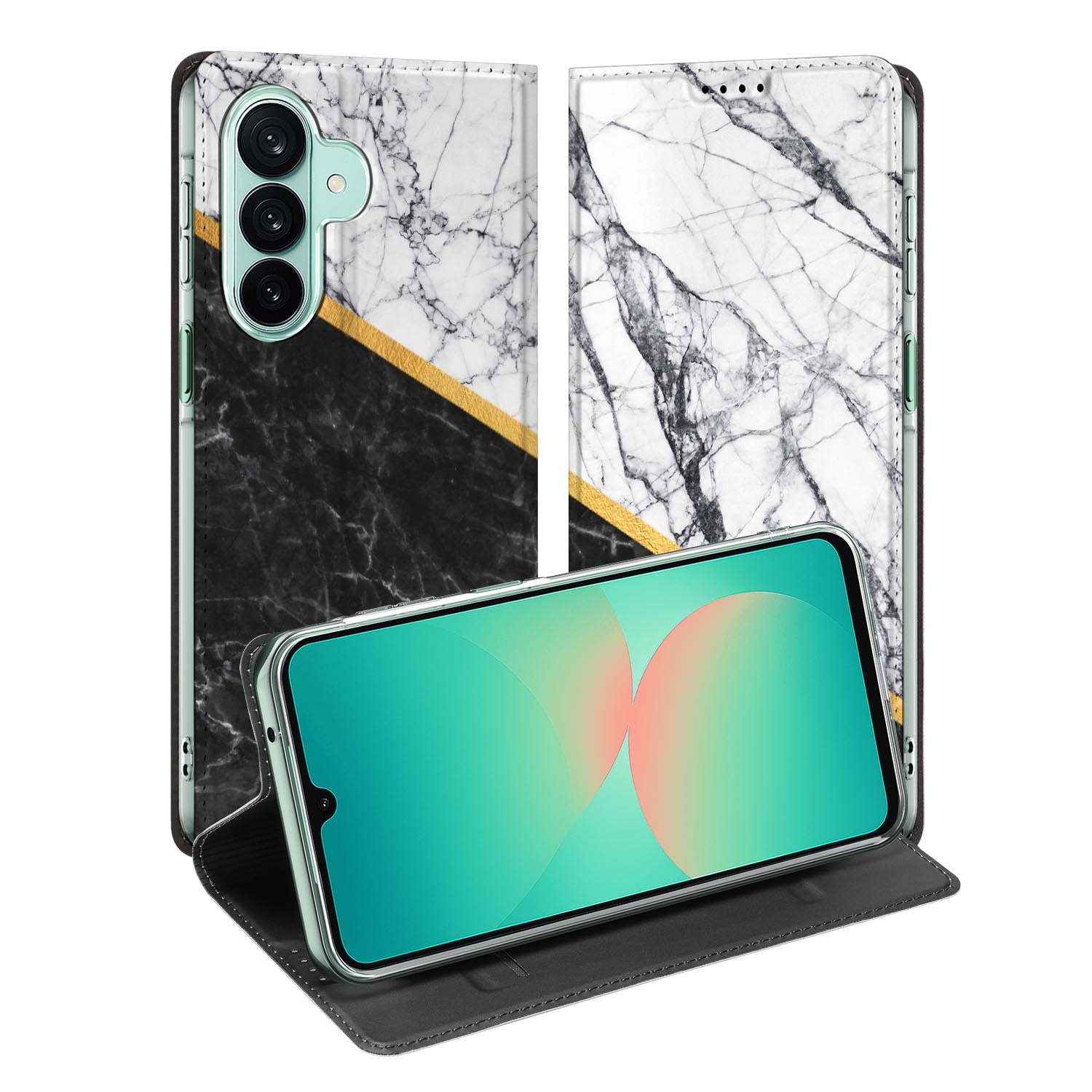 Samsung Galaxy A27 standcase met Marble White Black-print