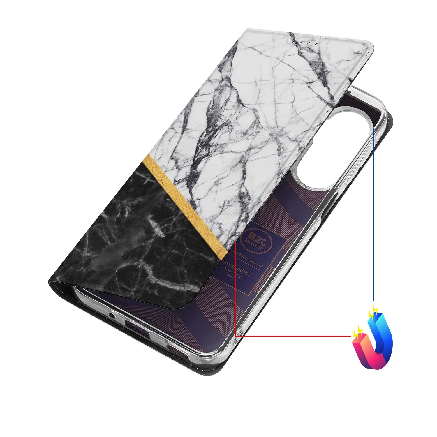 Samsung Galaxy A27 bookcase Marble White Black met kunstleren klep