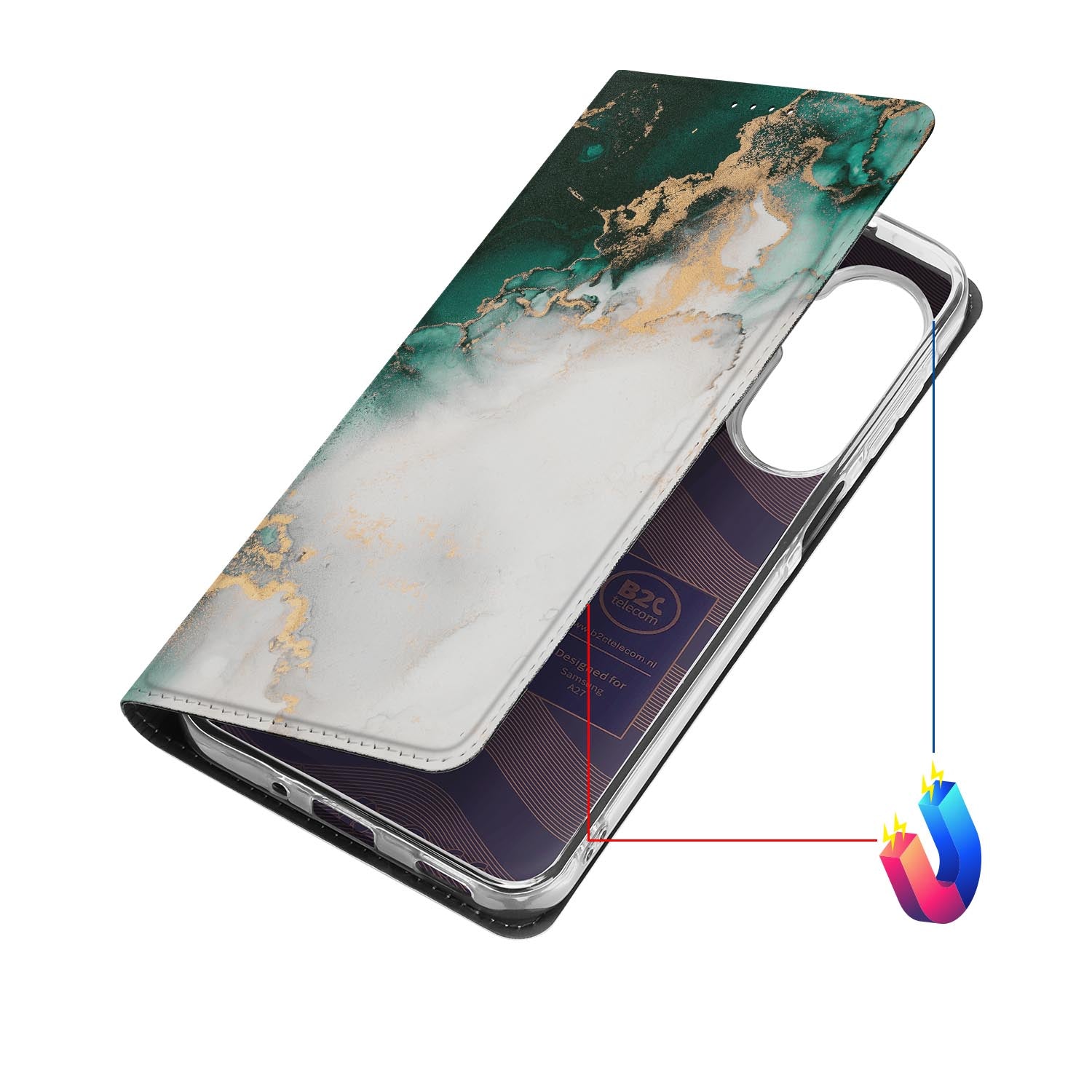 Samsung Galaxy A27 bookcase Marmer Groen met kunstleren klep