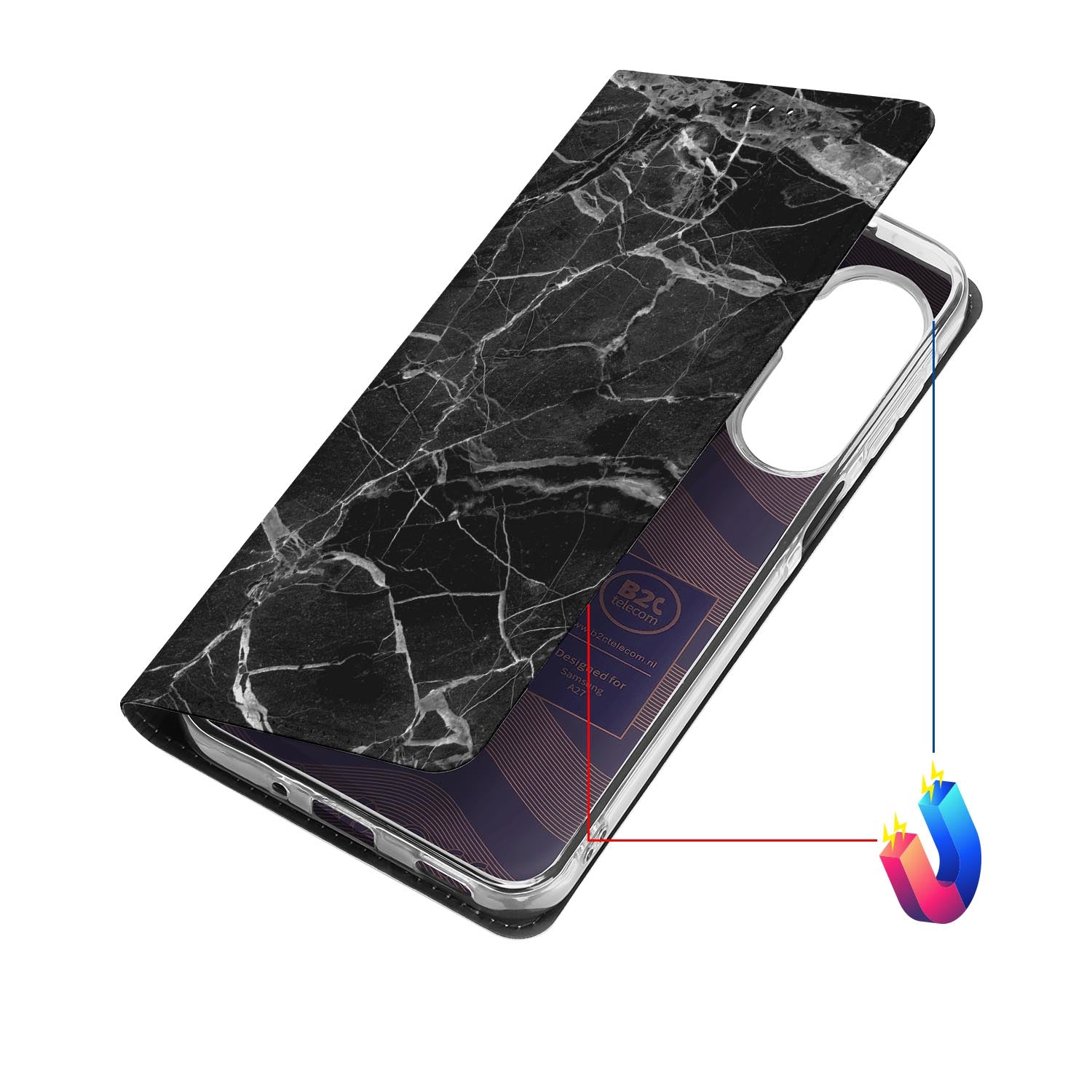 Samsung Galaxy A27 bookcase Marmer Zwart met kunstleren klep