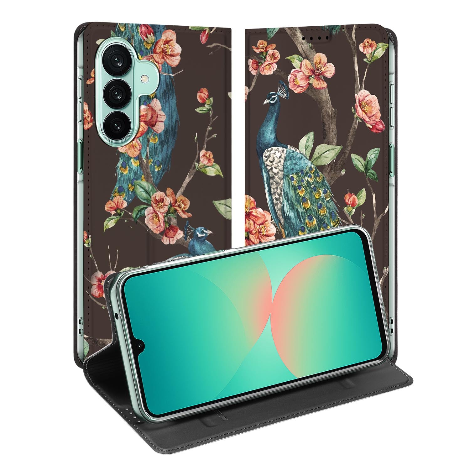 Samsung Galaxy A27 standcase met Pauw met Bloemen-print