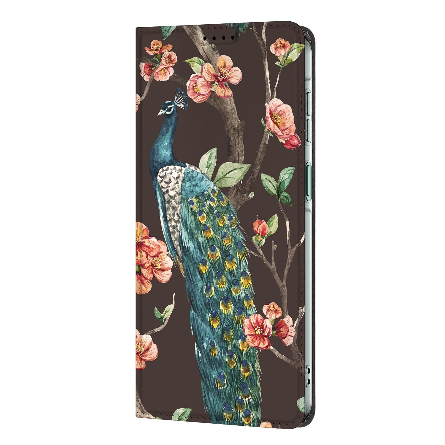 Samsung Galaxy A27 standcase Pauw met Bloemen, bescherming voor- en achterkant