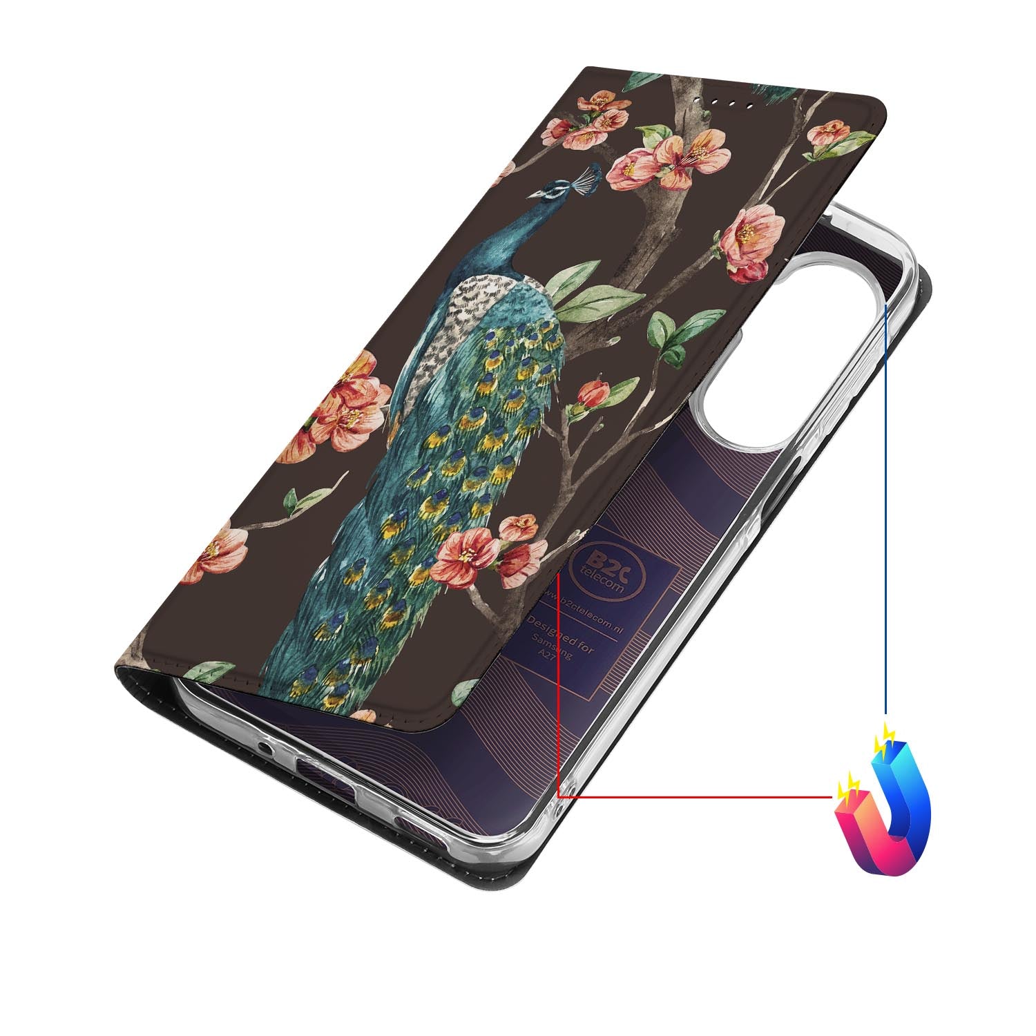 Samsung Galaxy A27 hoesje Pauw met Bloemen met magneetsluiting