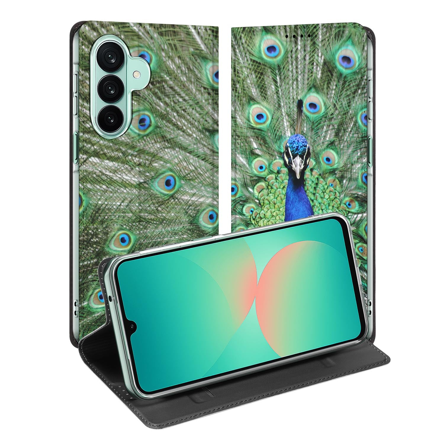 Samsung Galaxy A27 Bookcase Pauw met Bloemen – Kunstleren Hoesje met Standfunctie