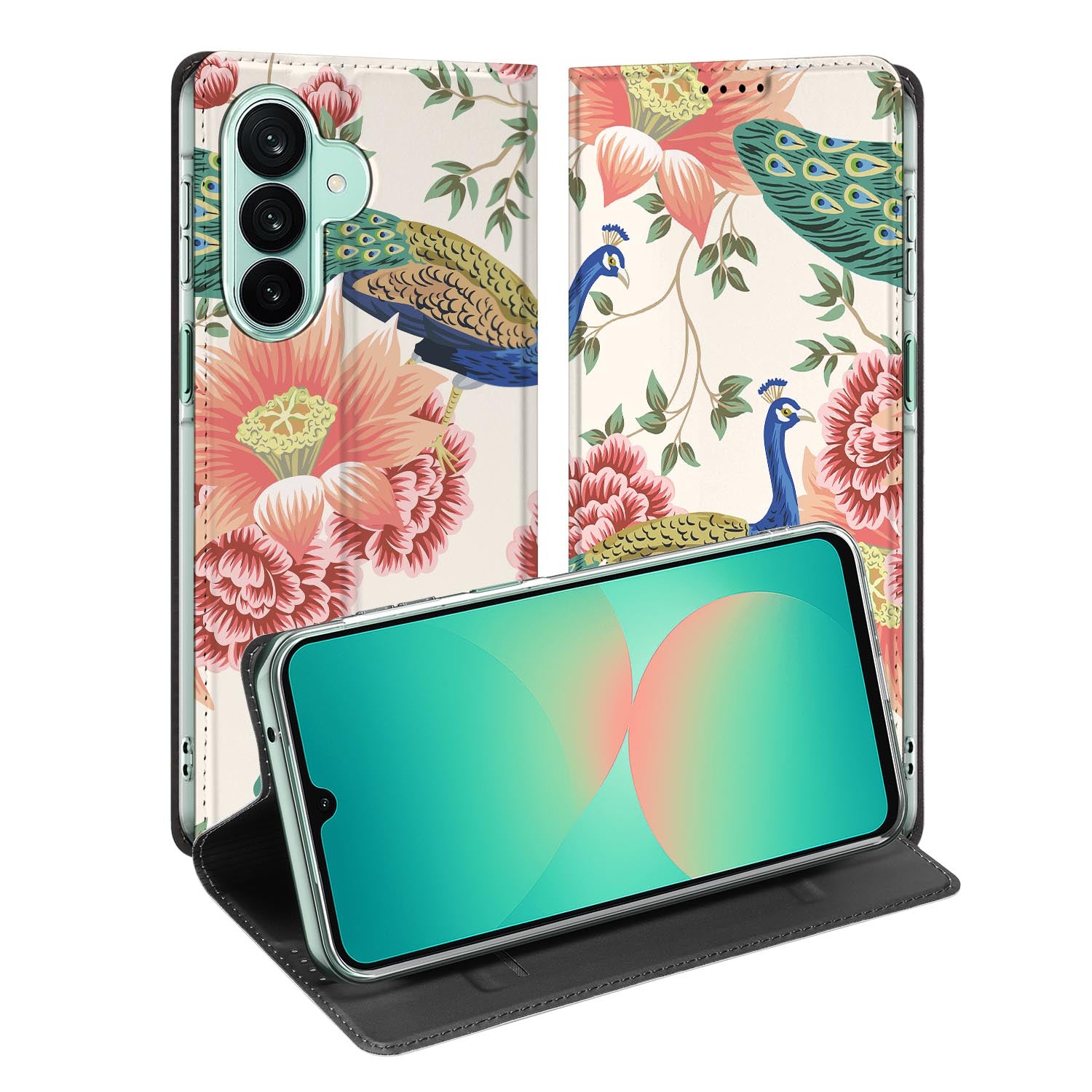 Samsung Galaxy A27 standcase met Pink Peacock-print