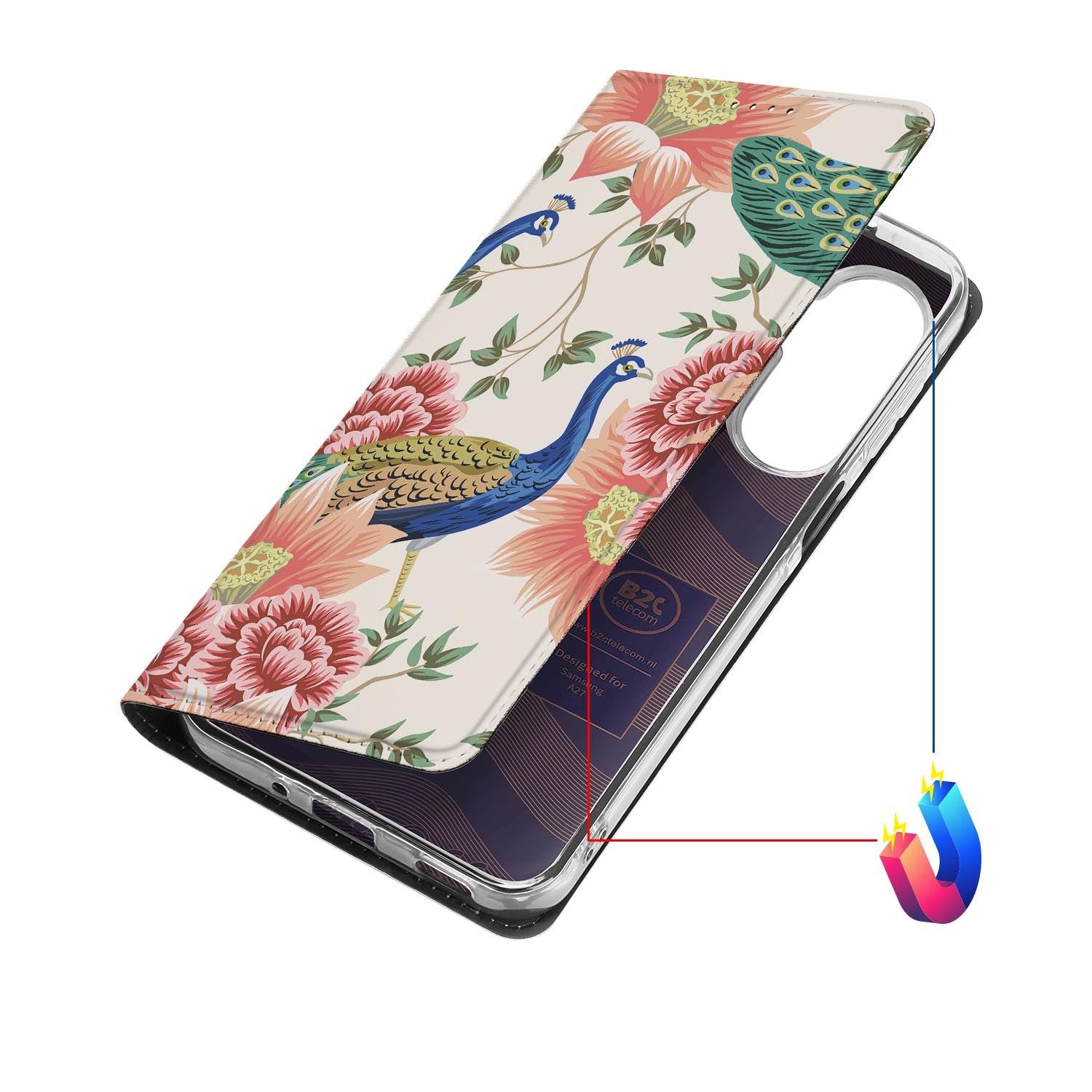 Samsung Galaxy A27 bookcase Pink Peacock met kunstleren klep
