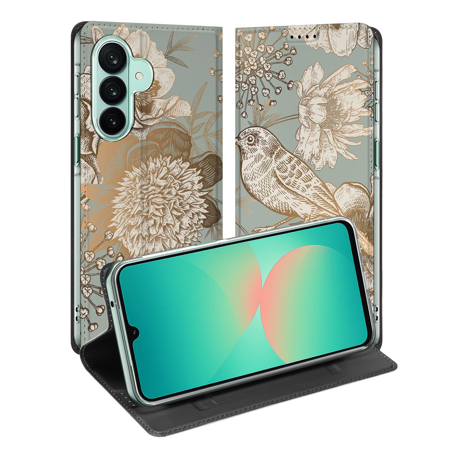 Samsung Galaxy A27 standcase met Vintage Bird Flowers-print