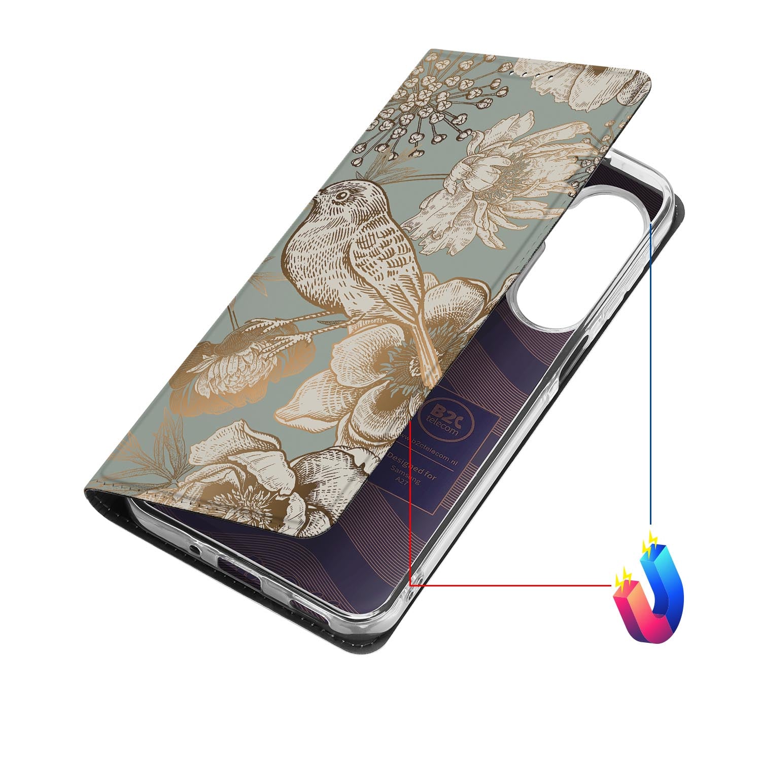 Samsung Galaxy A27 bookcase Vintage Bird Flowers met kunstleren klep