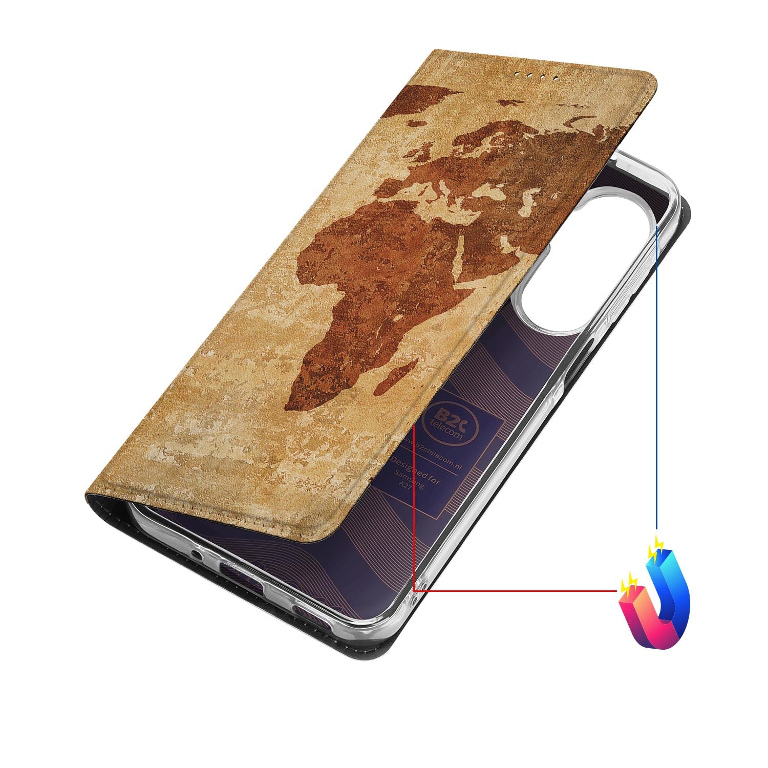 Samsung Galaxy A27 bookcase Wereldkaart met kunstleren klep