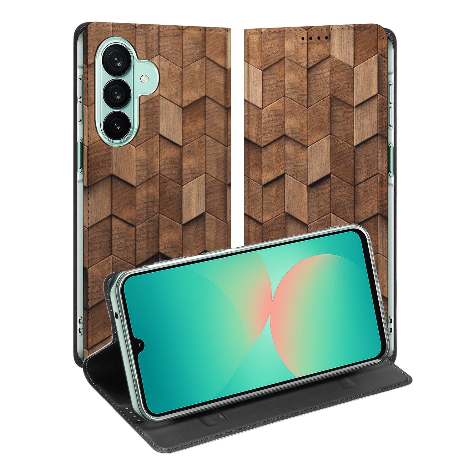 Samsung Galaxy A27 standcase met Wooden Cubes-print