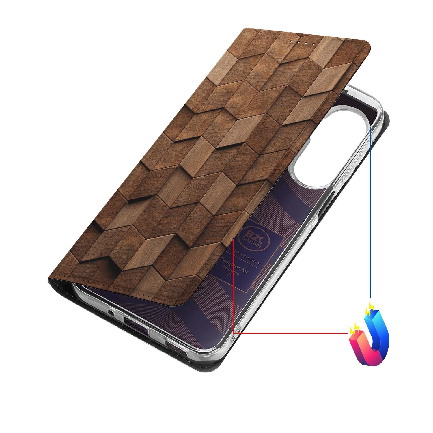 Samsung Galaxy A27 bookcase Wooden Cubes met kunstleren klep