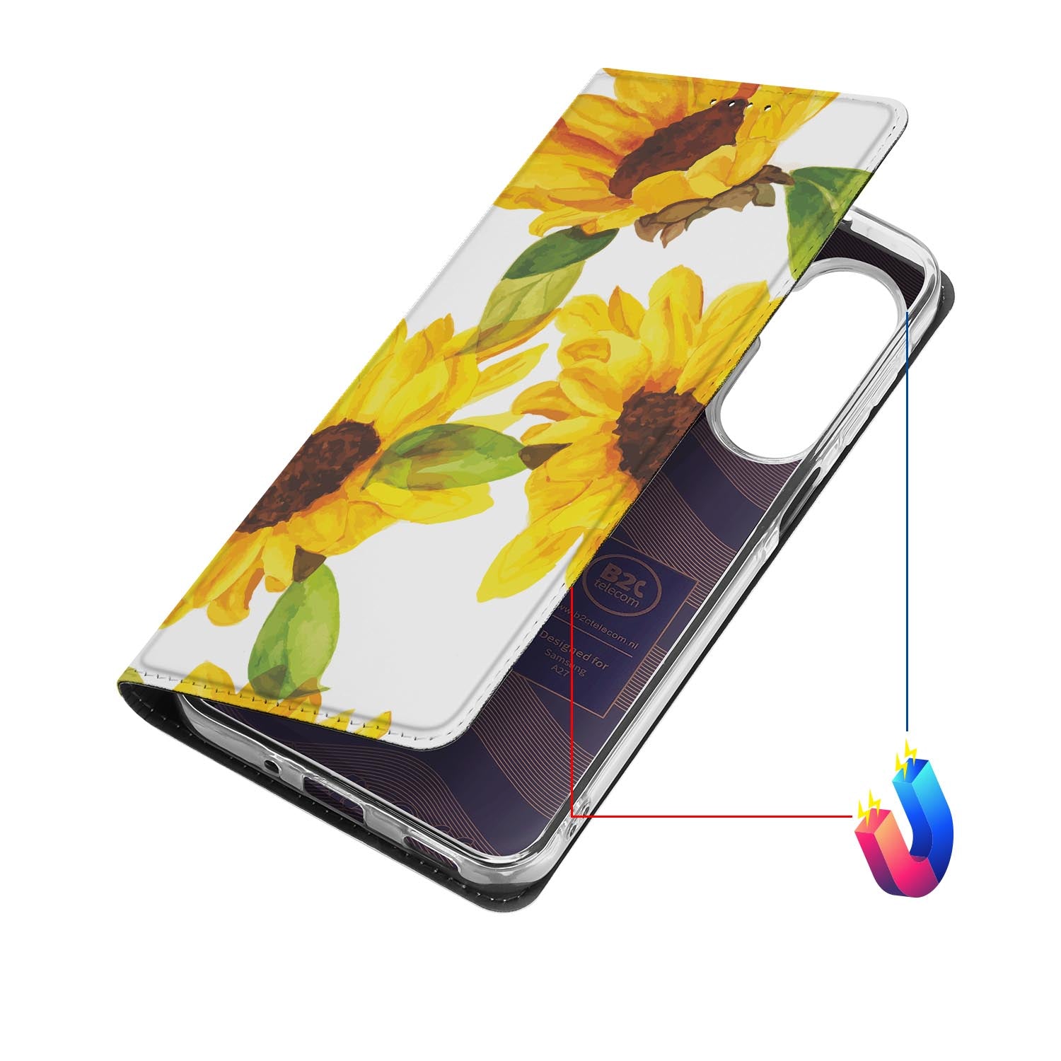 Samsung Galaxy A27 bookcase Zonnebloemen met kunstleren klep