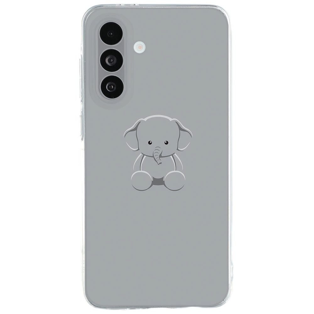 Samsung Galaxy A27 back cover hoesje met Baby Olifant illustratie op grijze achtergrond
