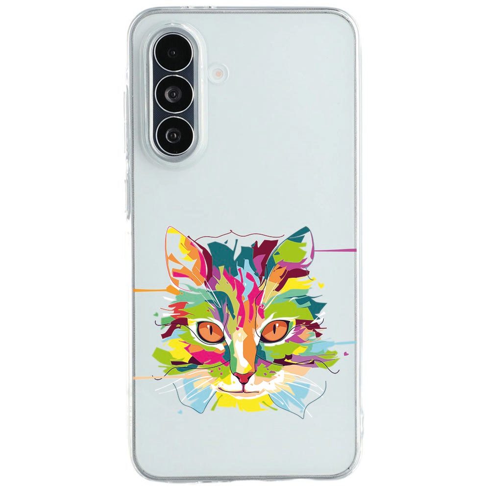 Samsung Galaxy A27 TPU hoesje Cat Color met kleurrijke kat op transparante achtergrond