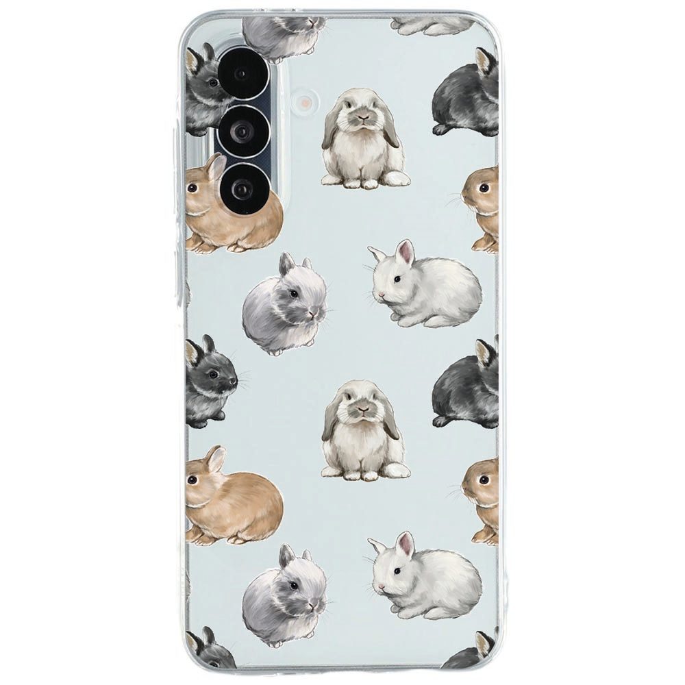 Samsung Galaxy A27 hoesje Konijntjes met bruine en grijze konijntjes op wit
