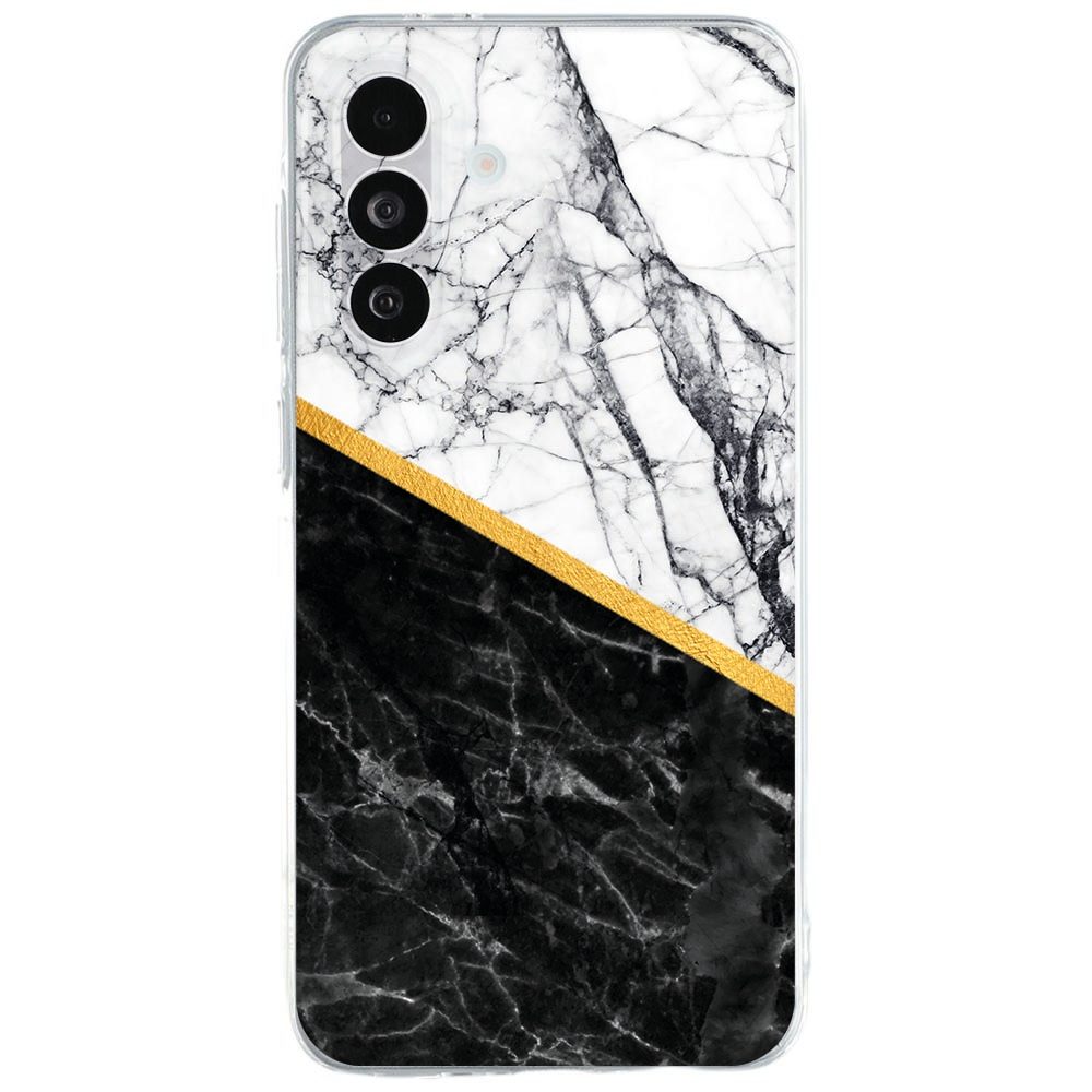 Samsung Galaxy A27 TPU hoesje Marble White Black met wit-zwart marmerprint en gouden aders