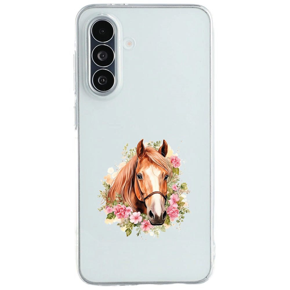 Back cover voor Samsung Galaxy A27 met paardenportret in beige en natuurtinten