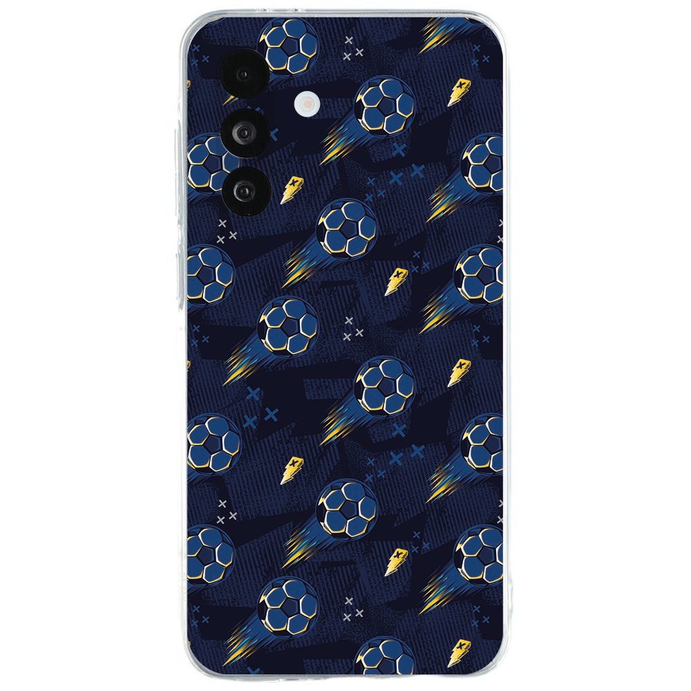 Samsung Galaxy A27 siliconen hoesje met blauw voetbalpatroon op de achterzijde