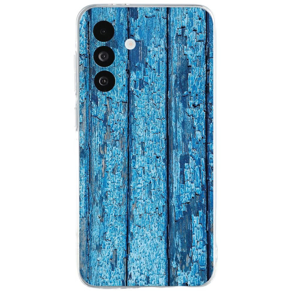 Samsung Galaxy A27 bedrukt hoesje met blauwe houtnerfprint Wood Blue op de achterkant