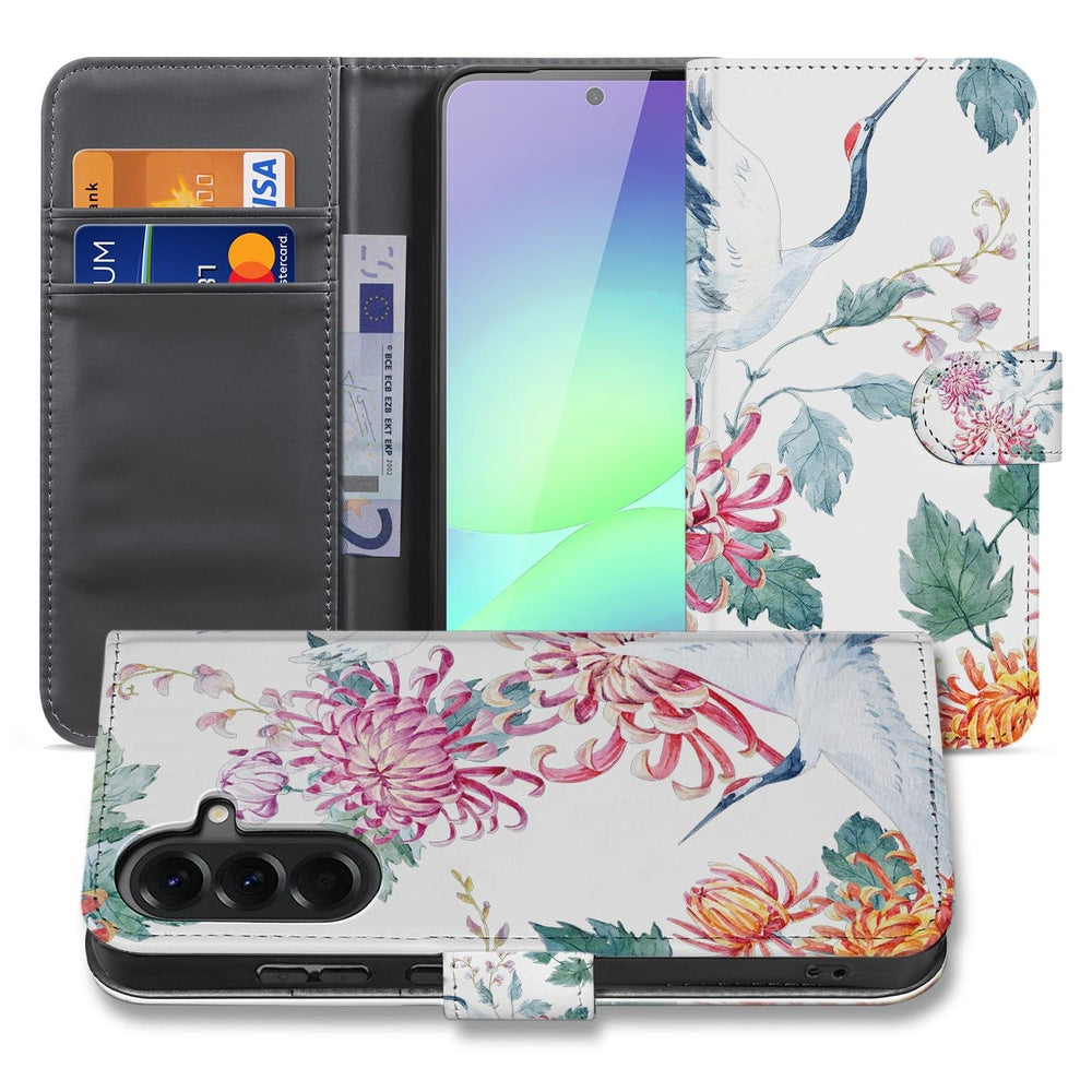 Samsung Galaxy A37 Book Case Hoesje Bird Flowers Print