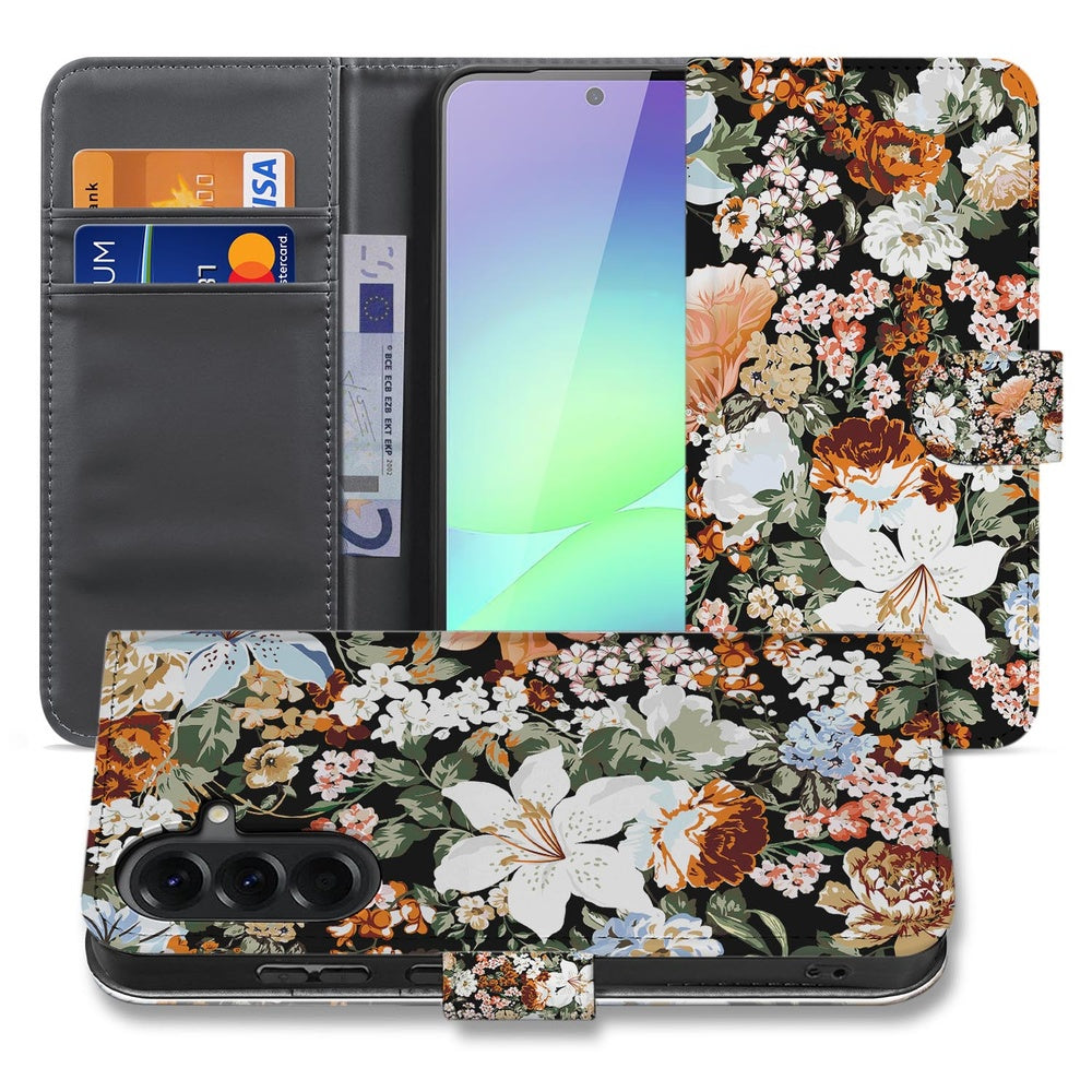 Samsung Galaxy A37 Portemonnee Hoesje Dark Flowers