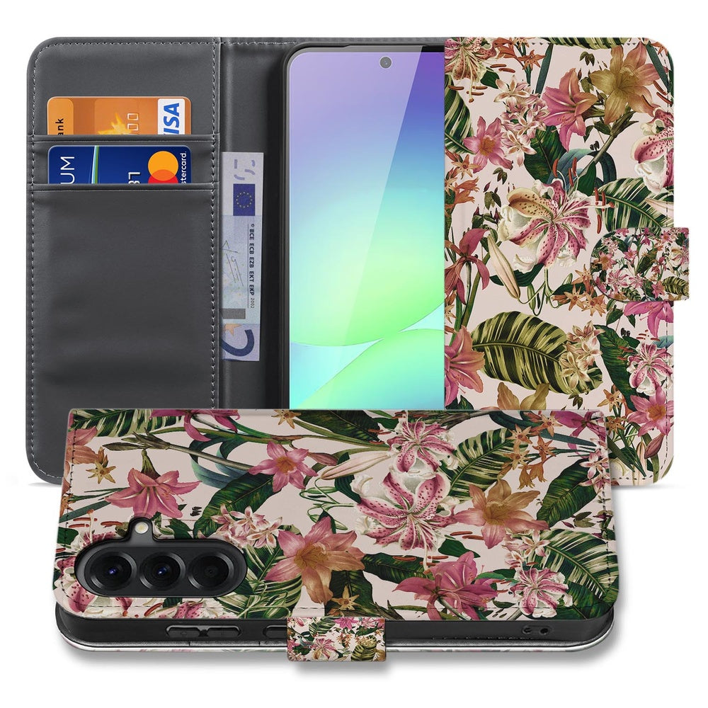 Book Case Samsung Galaxy A37 Paars Wit Bloemen