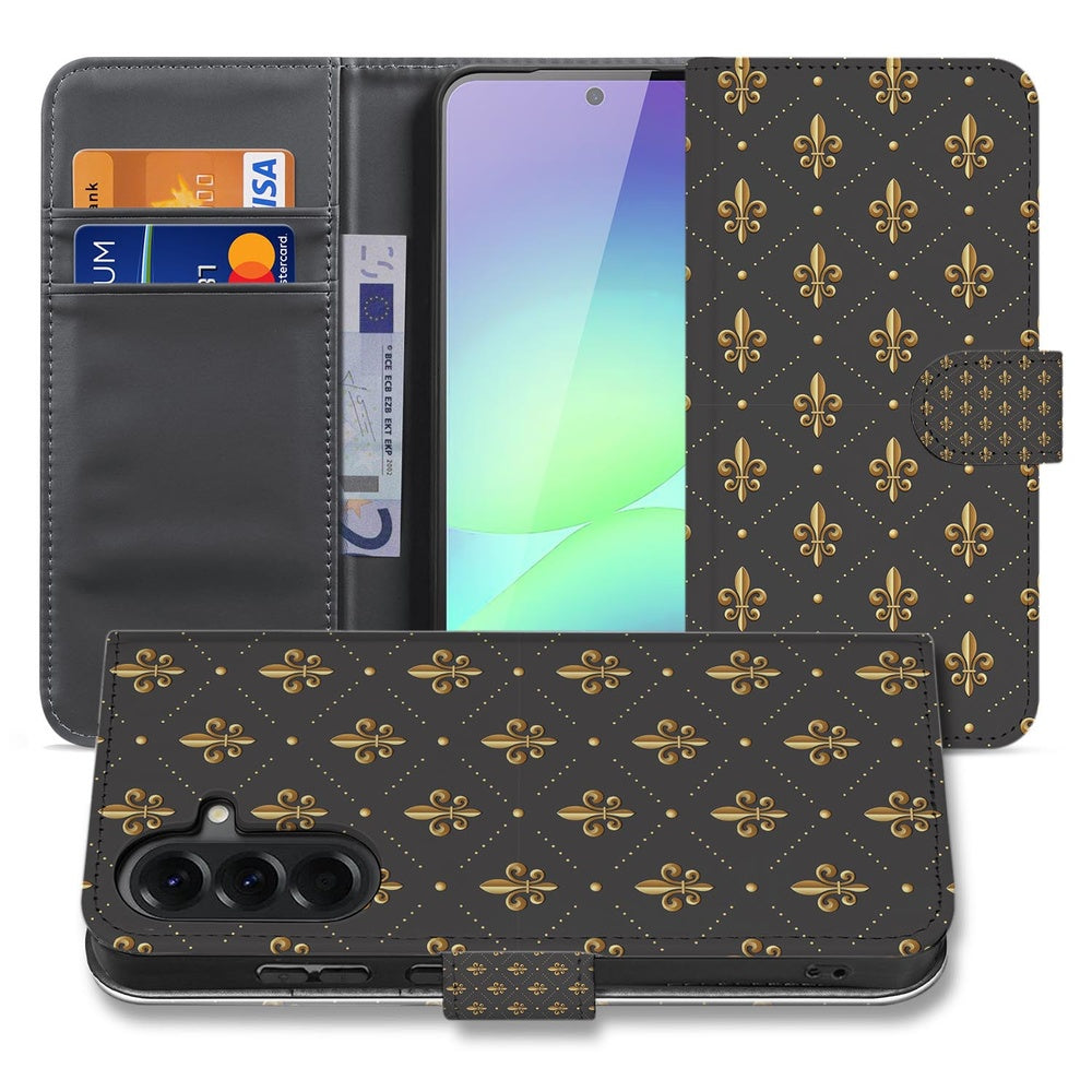 Book Case Samsung Galaxy A37 Franse Lelie Bruin Goud