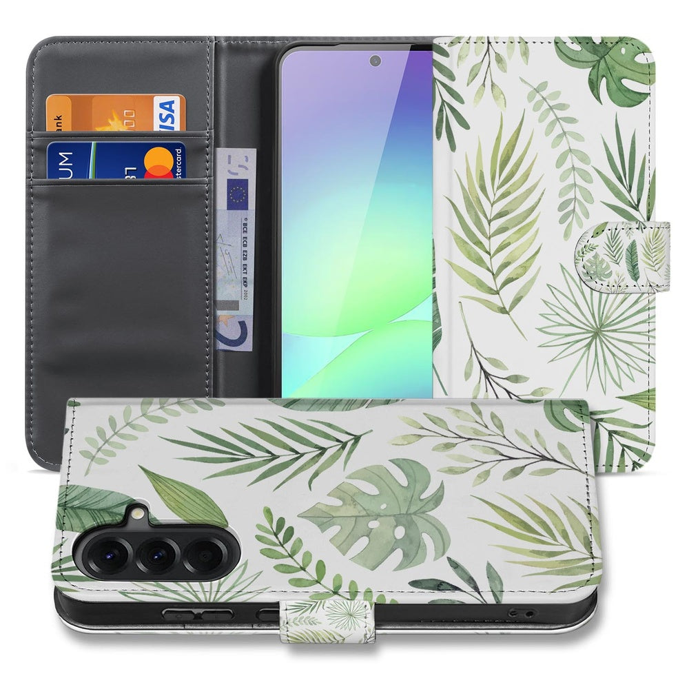 Samsung Galaxy A37 Book Case Bladeren Lichtgroen Wit