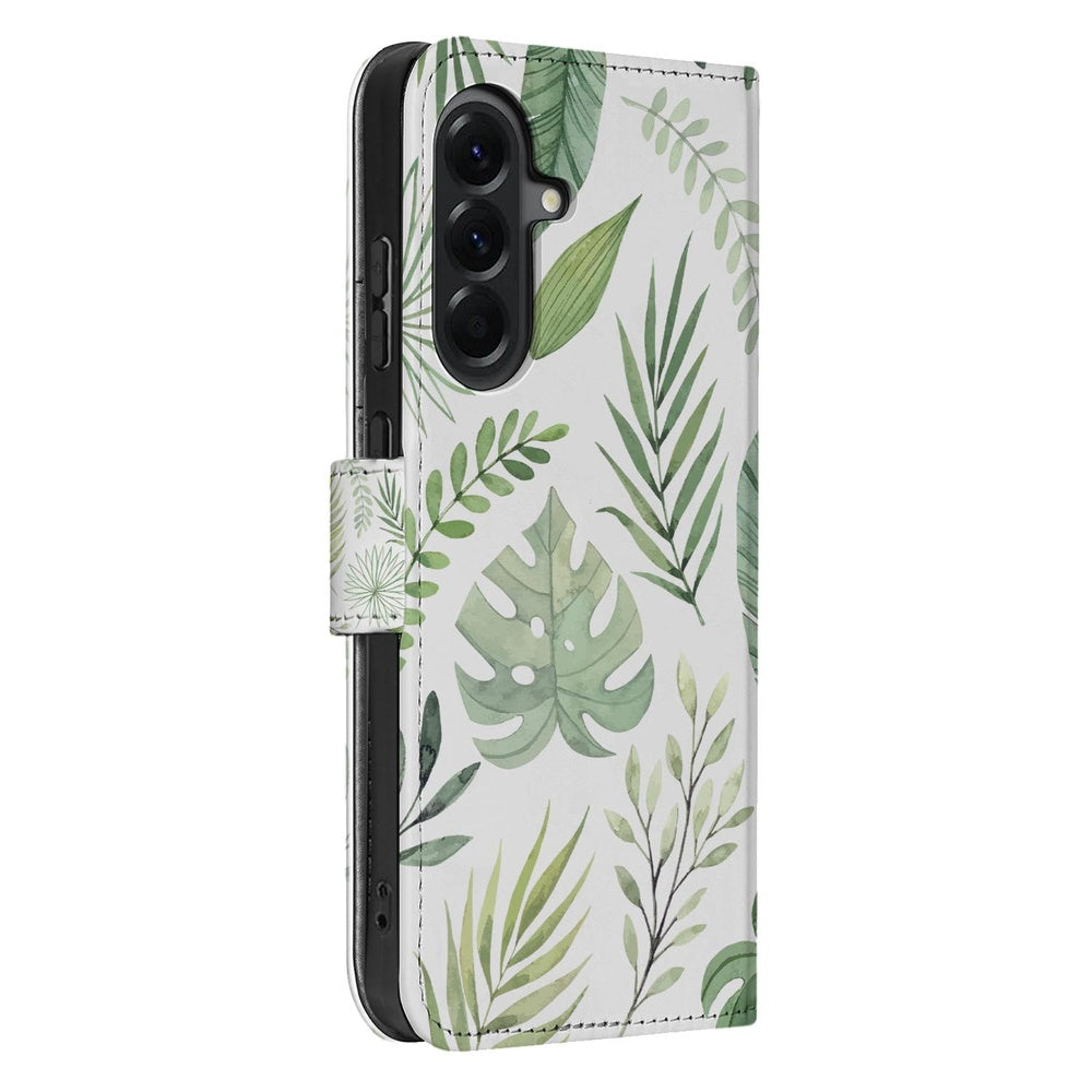Samsung Galaxy A37 Book Case Bladeren Lichtgroen Wit