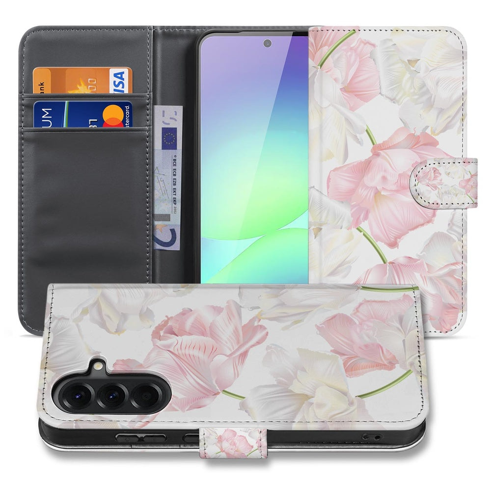 Samsung Galaxy A37 Book Case Hoesje Lovely Flowers Roze Wit